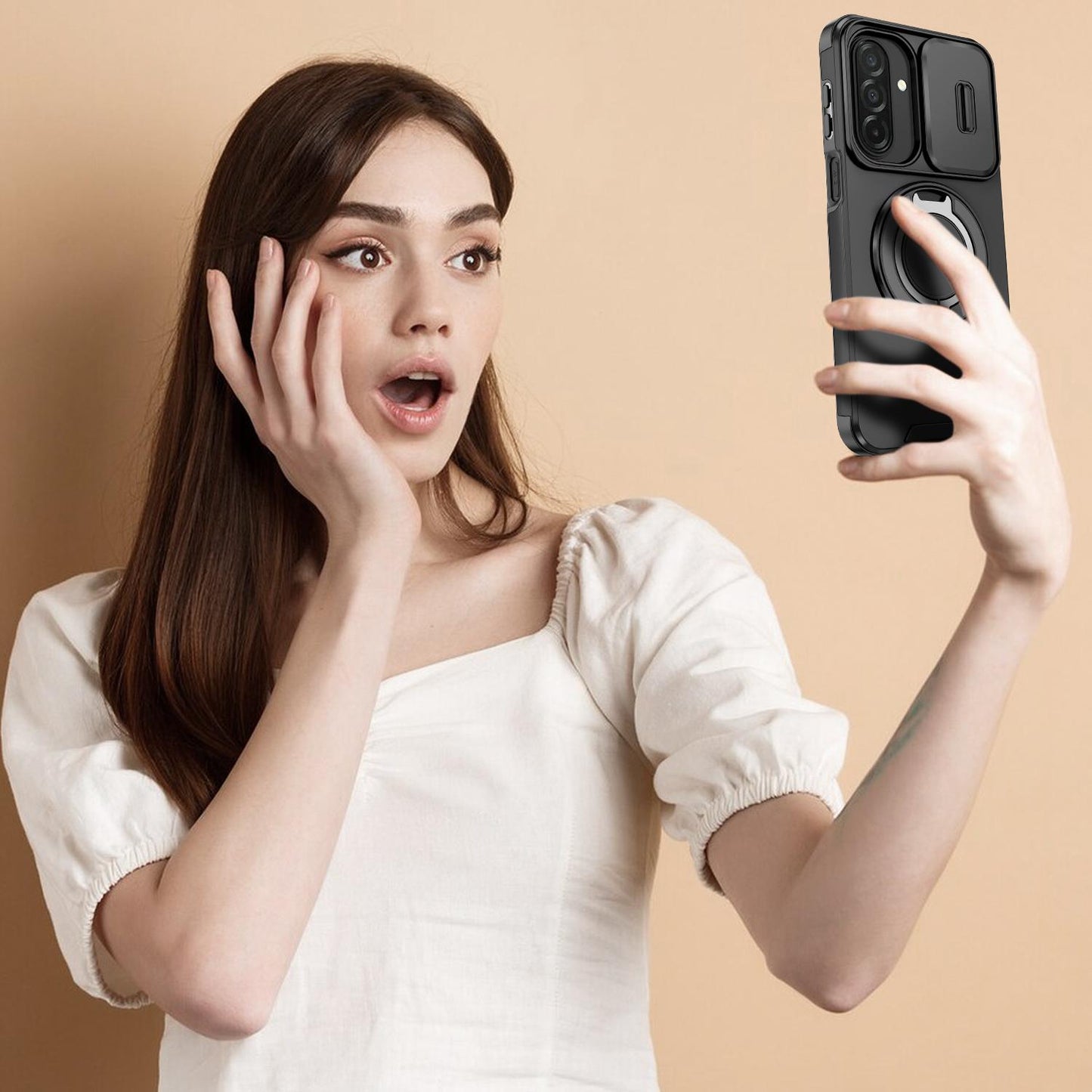 For Samsung Galaxy A27 5G Sliding Camshield Ring Holder Phone Case(Black)