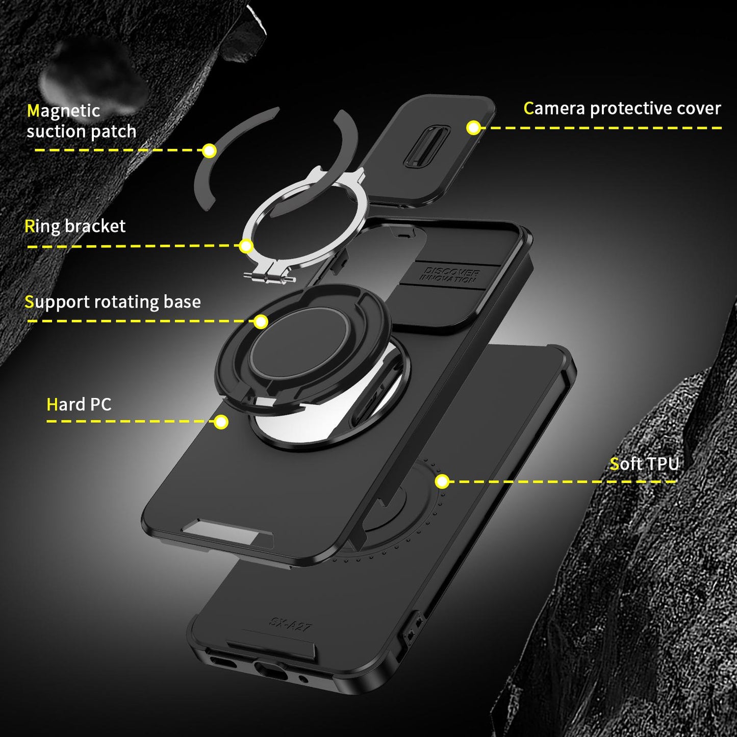 For Samsung Galaxy A27 5G Sliding Camshield Ring Holder Phone Case(Black)