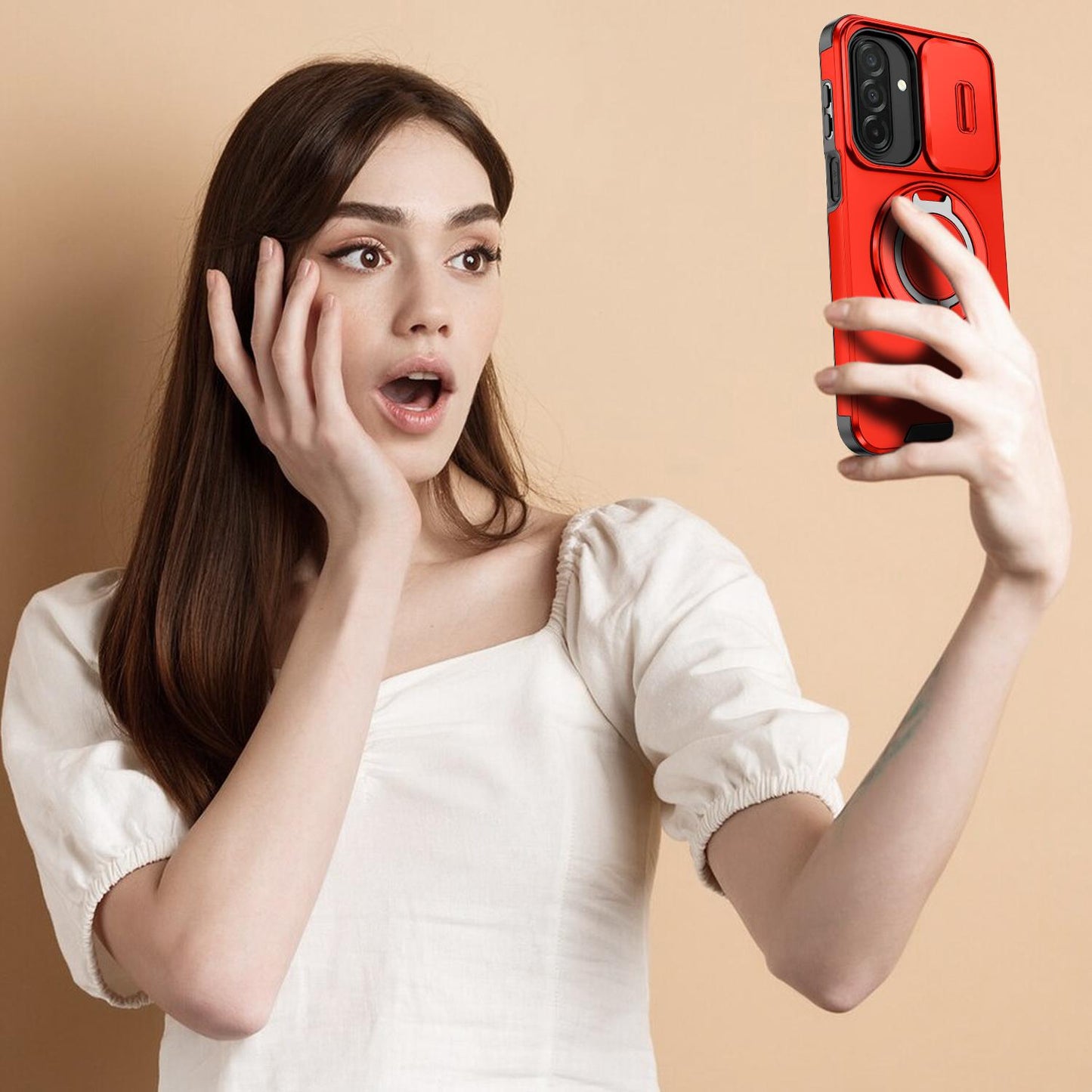 For Samsung Galaxy A27 5G Sliding Camshield Ring Holder Phone Case(Red)