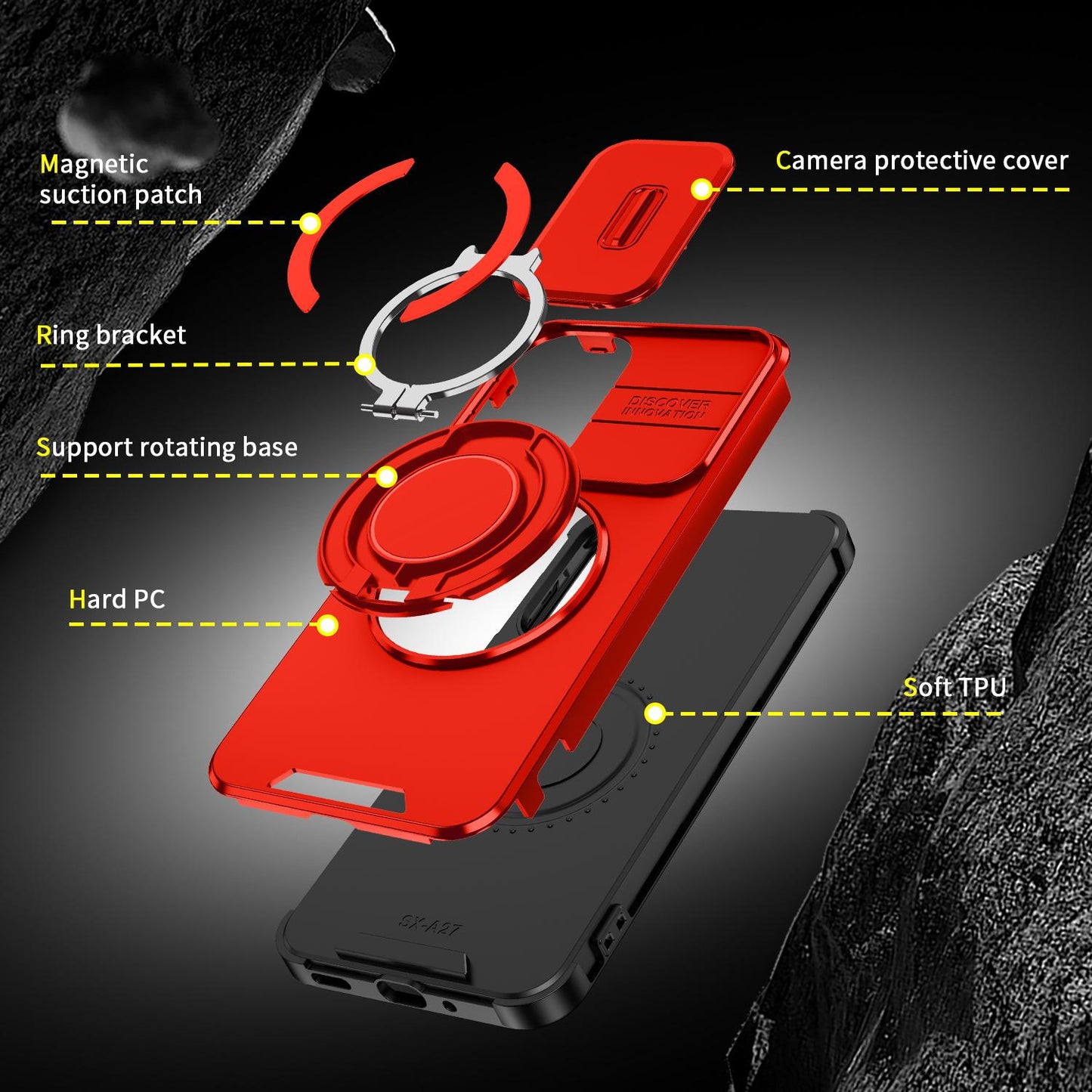 For Samsung Galaxy A27 5G Sliding Camshield Ring Holder Phone Case(Red)