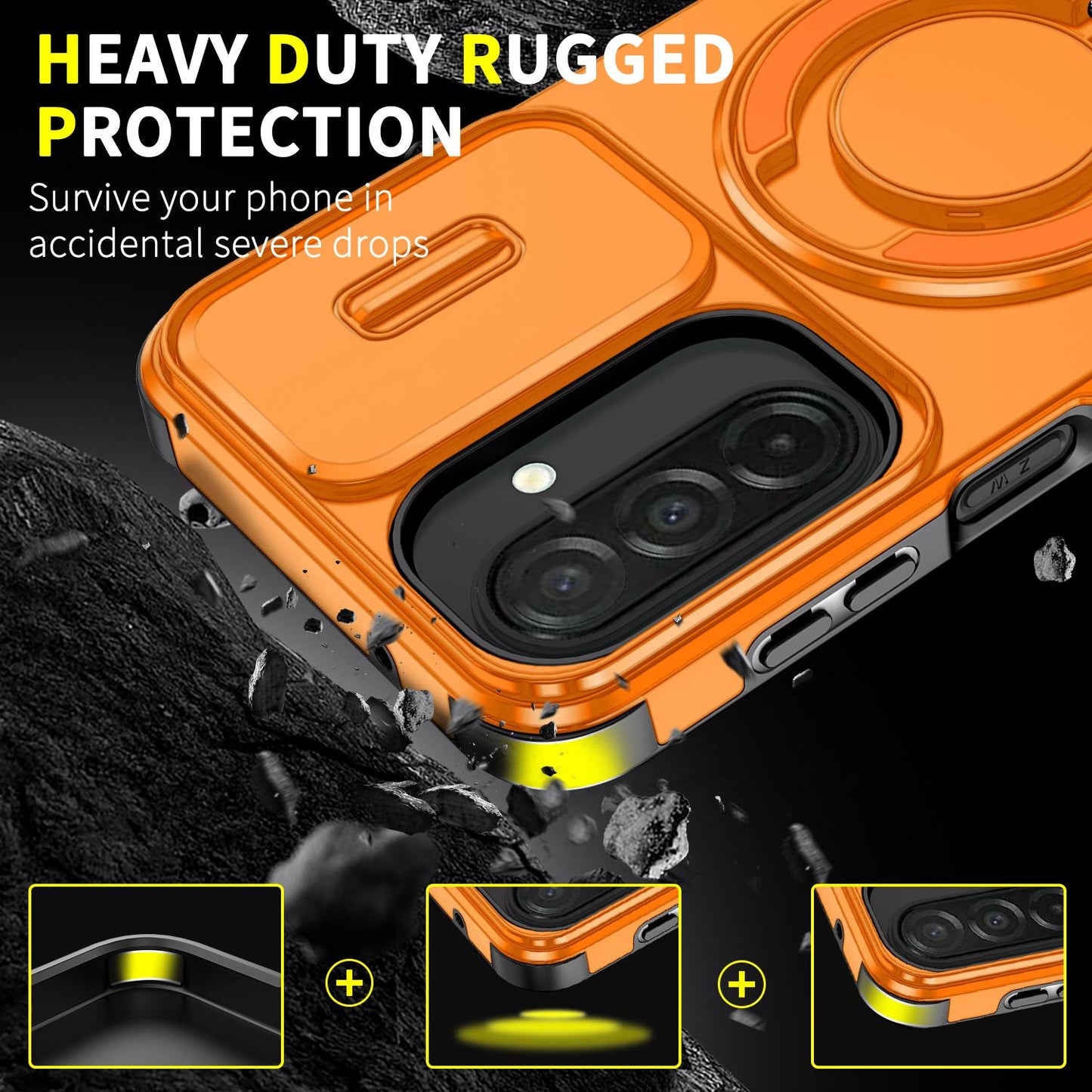 For Samsung Galaxy A27 5G Sliding Camshield Ring Holder Phone Case(Orange)