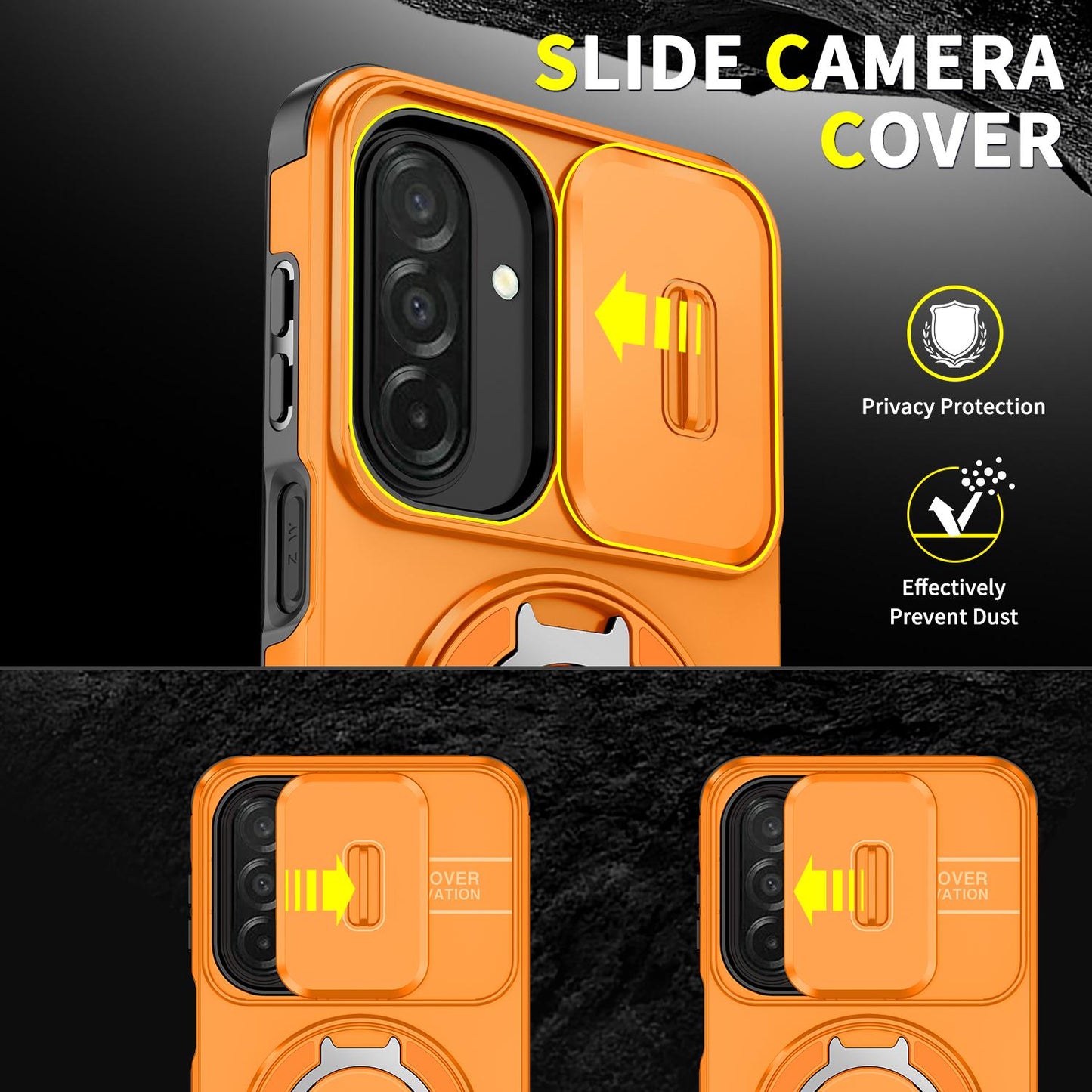 For Samsung Galaxy A27 5G Sliding Camshield Ring Holder Phone Case(Orange)