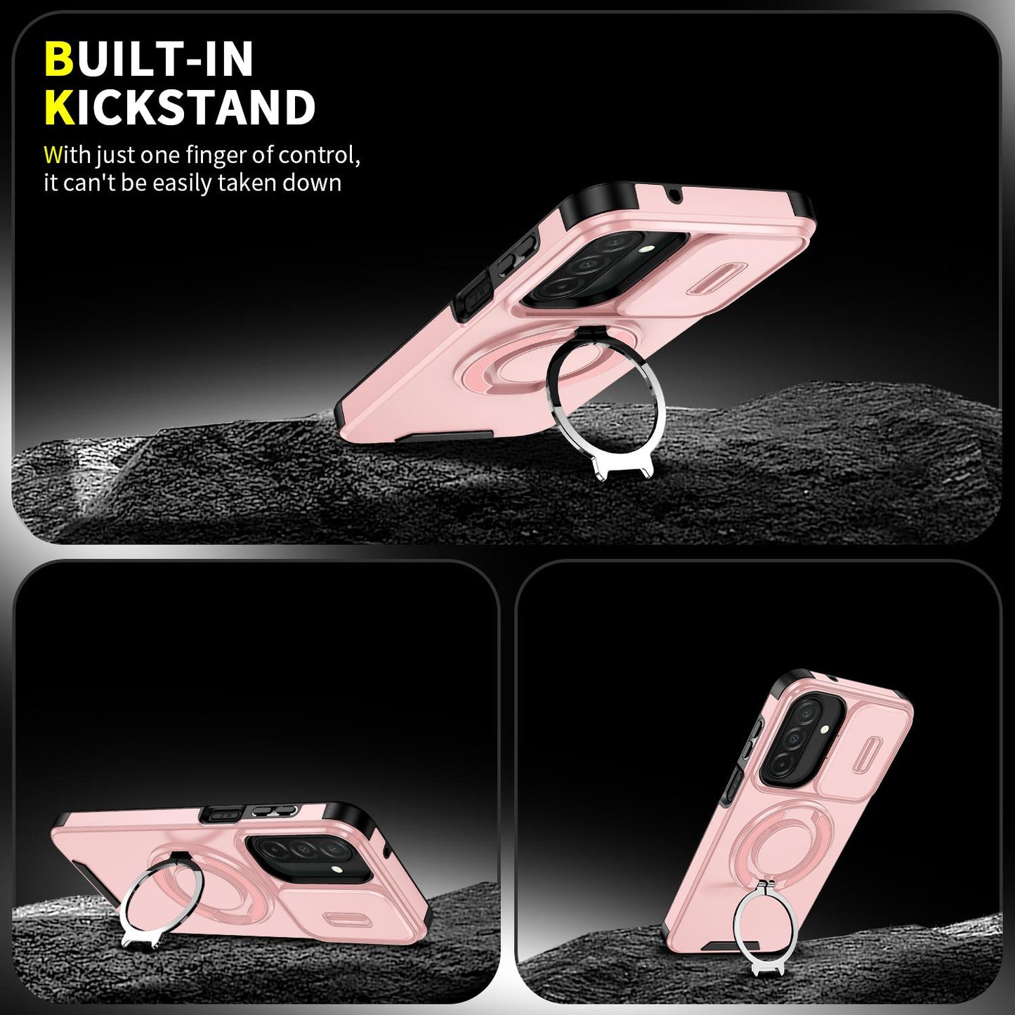 For Samsung Galaxy A27 5G Sliding Camshield Ring Holder Phone Case(Pink)