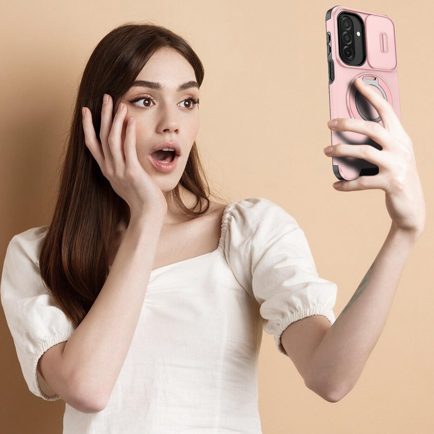 For Samsung Galaxy A27 5G Sliding Camshield Ring Holder Phone Case(Pink)