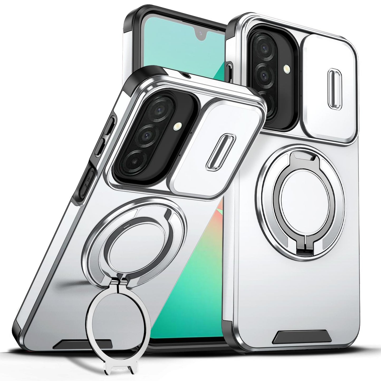 For Samsung Galaxy A27 5G Sliding Camshield Ring Holder Phone Case(Silver)
