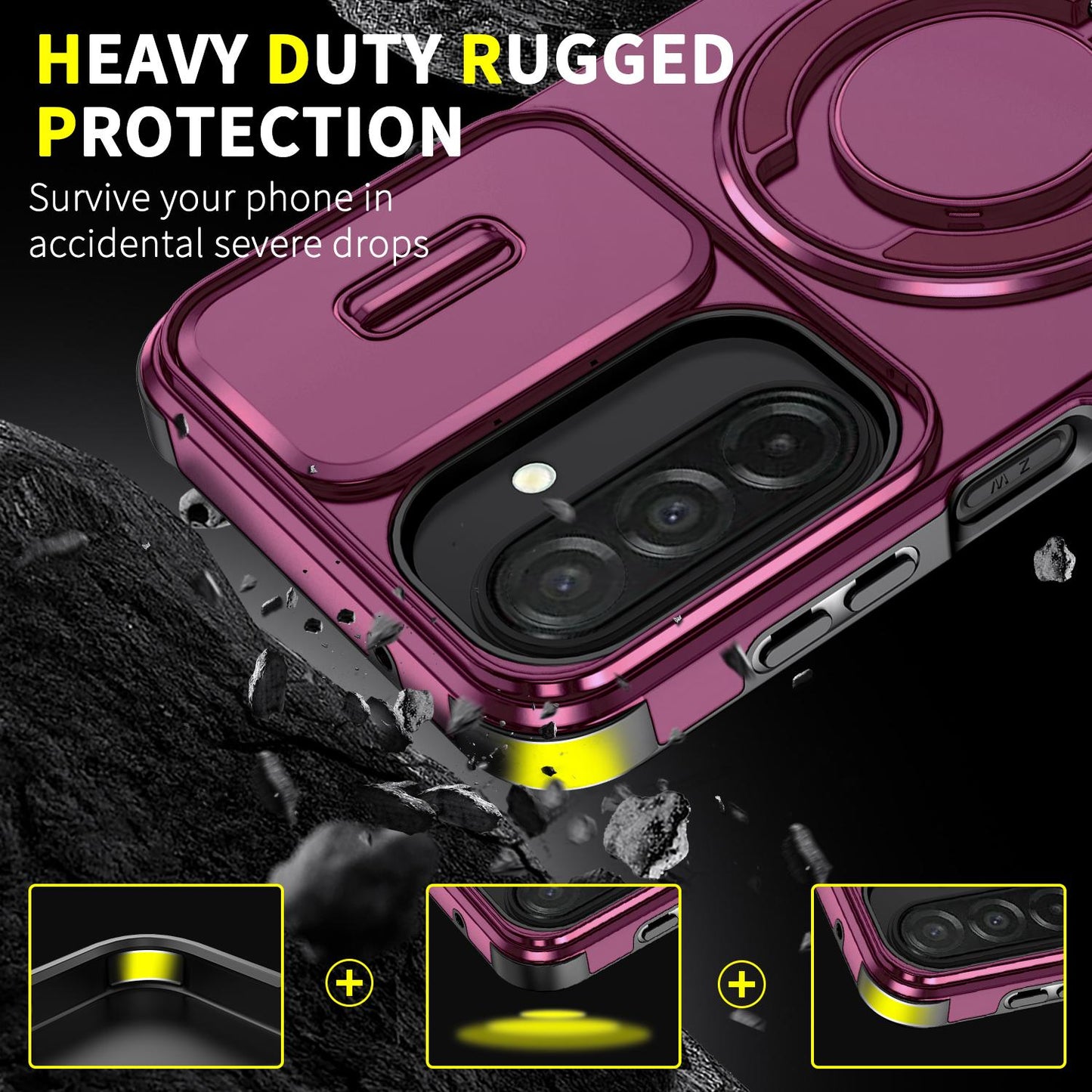 For Samsung Galaxy A27 5G Sliding Camshield Ring Holder Phone Case(Cherry Red)