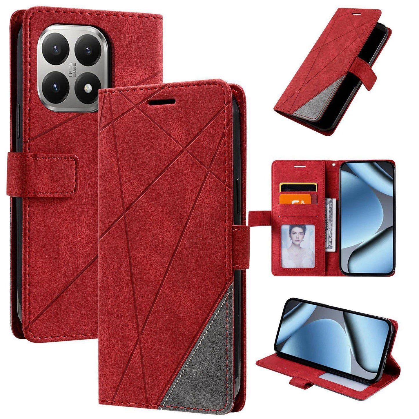 For Xiaomi 15T 5G Skin Feel Splicing Leather Phone Case(Red)