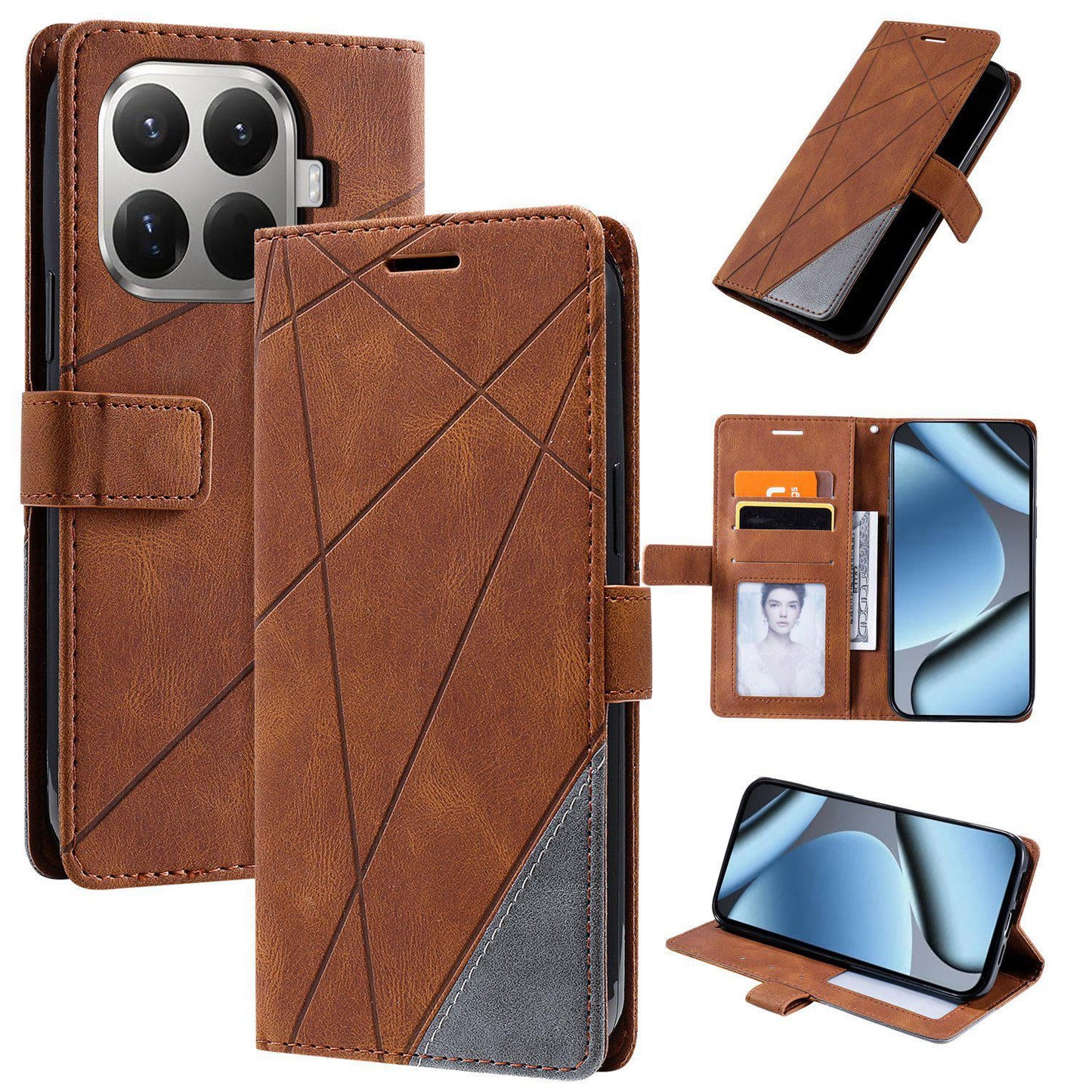 For Xiaomi 15T Pro 5G Skin Feel Splicing Leather Phone Case(Brown)