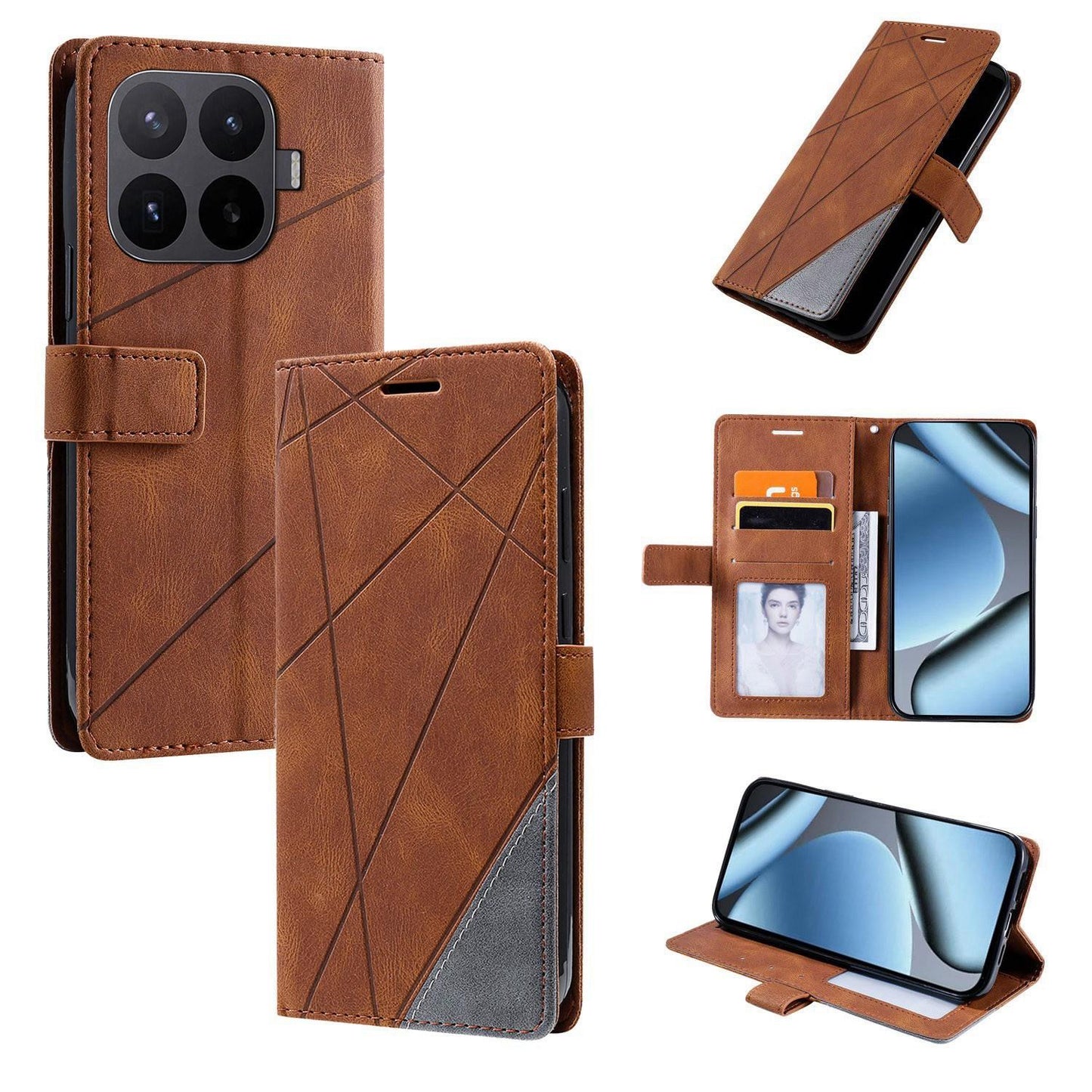 For Xiaomi 17T Pro 5G Skin Feel Splicing Leather Phone Case(Brown)