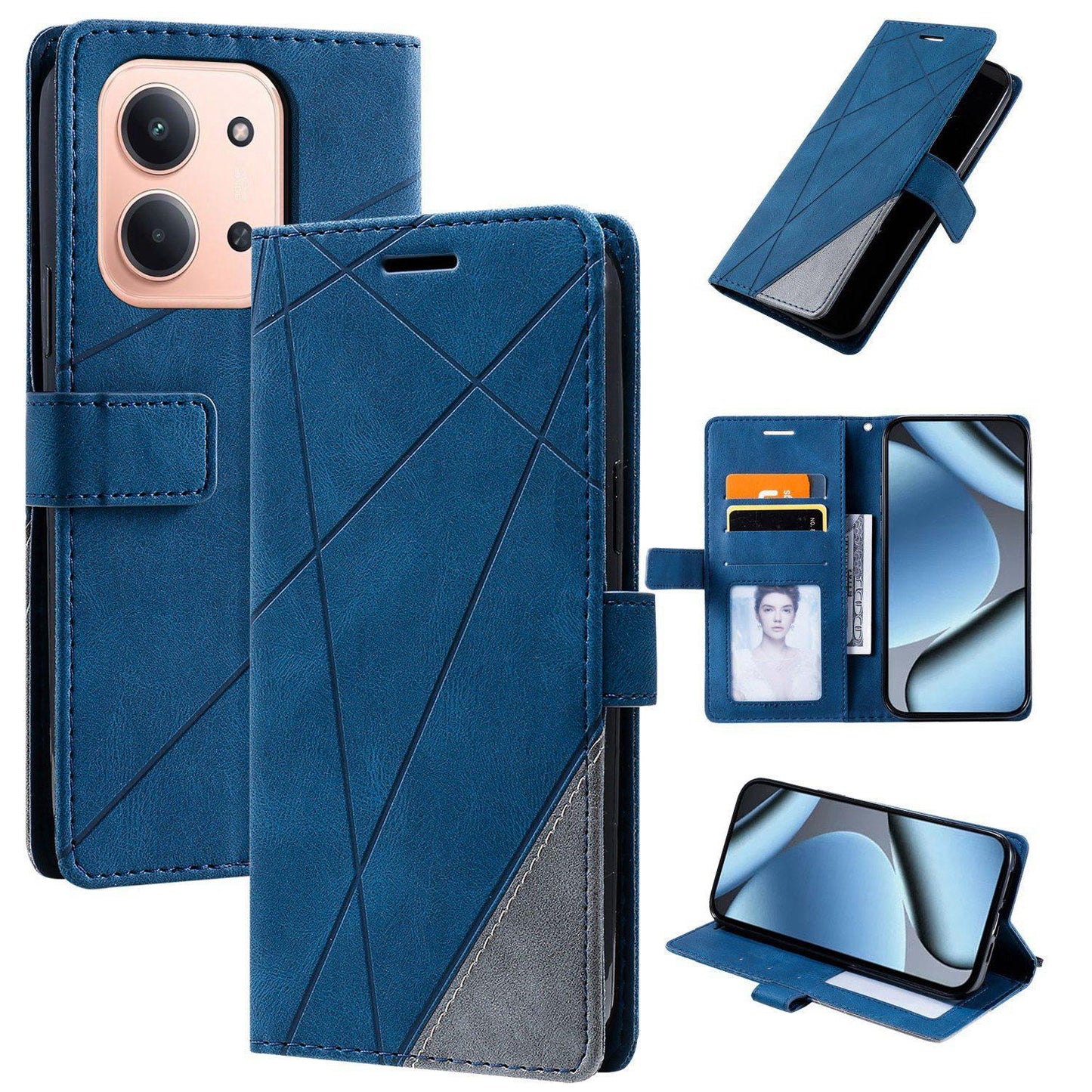 For Redmi 15C 5G / 4G Global 171mm Skin Feel Splicing Leather Phone Case(Blue)