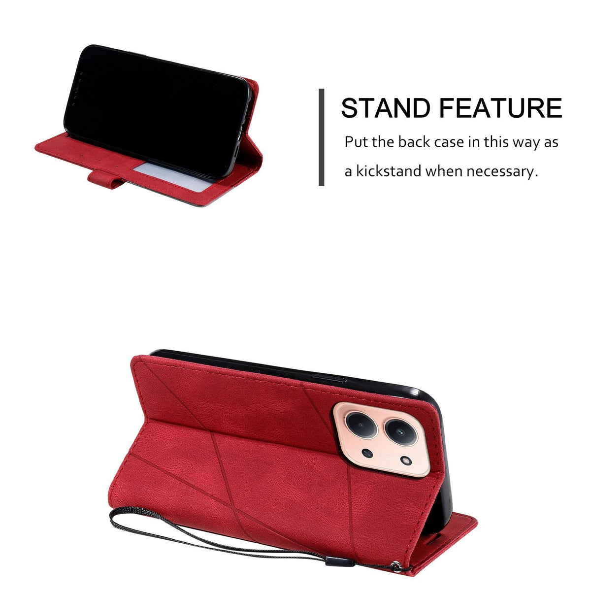 For Redmi 15C 5G / 4G Global 171mm Skin Feel Splicing Leather Phone Case - Red - EDA010010901B