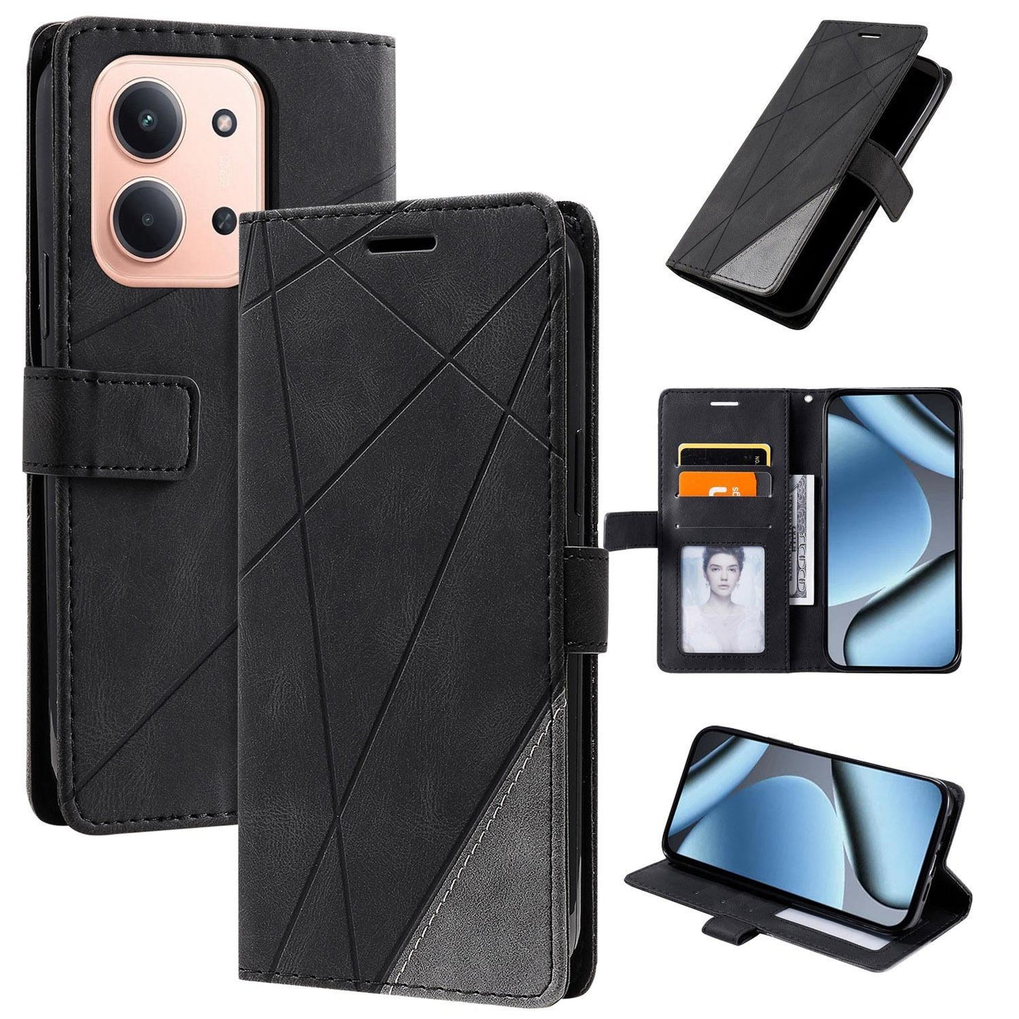 For Redmi 15C 5G / 4G Global 171mm Skin Feel Splicing Leather Phone Case(Black)