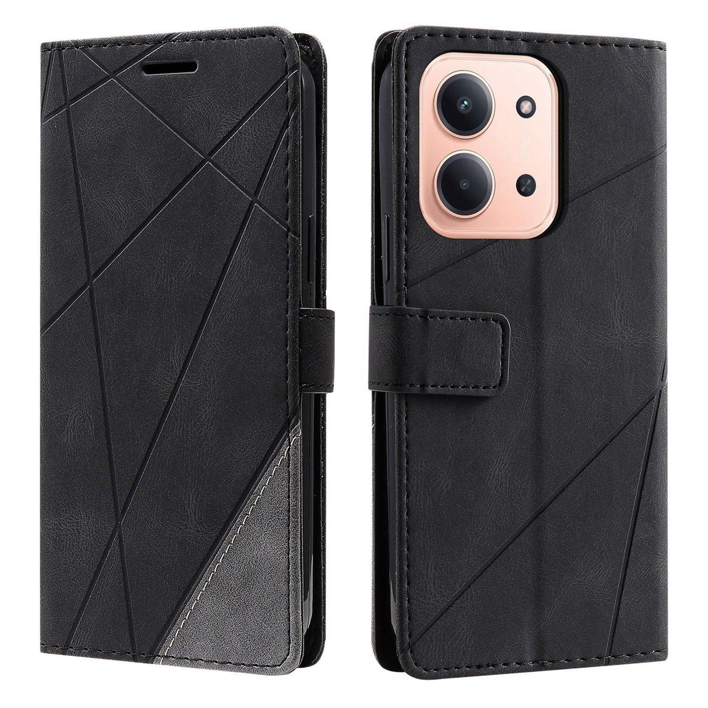 For Redmi 15C 5G / 4G Global 171mm Skin Feel Splicing Leather Phone Case(Black)