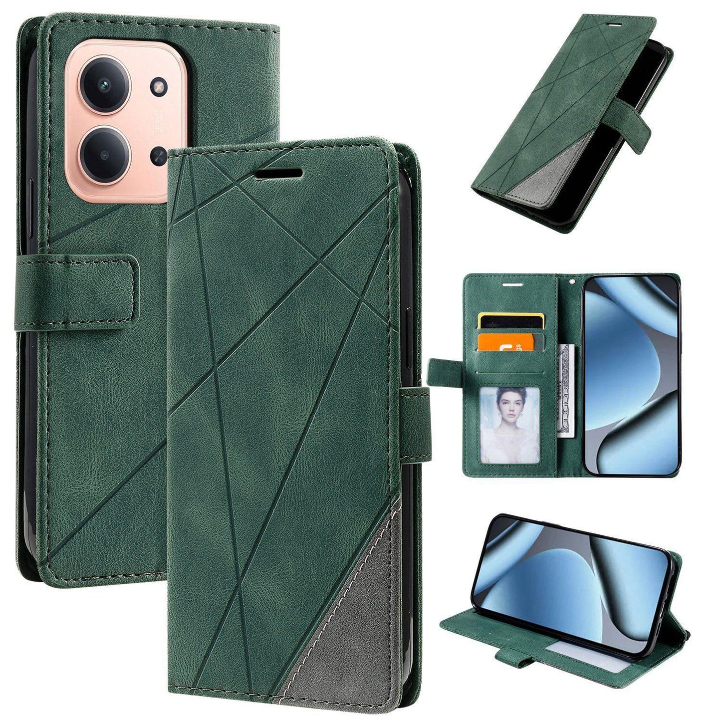 For Redmi 15C 5G / 4G Global 171mm Skin Feel Splicing Leather Phone Case(Green)
