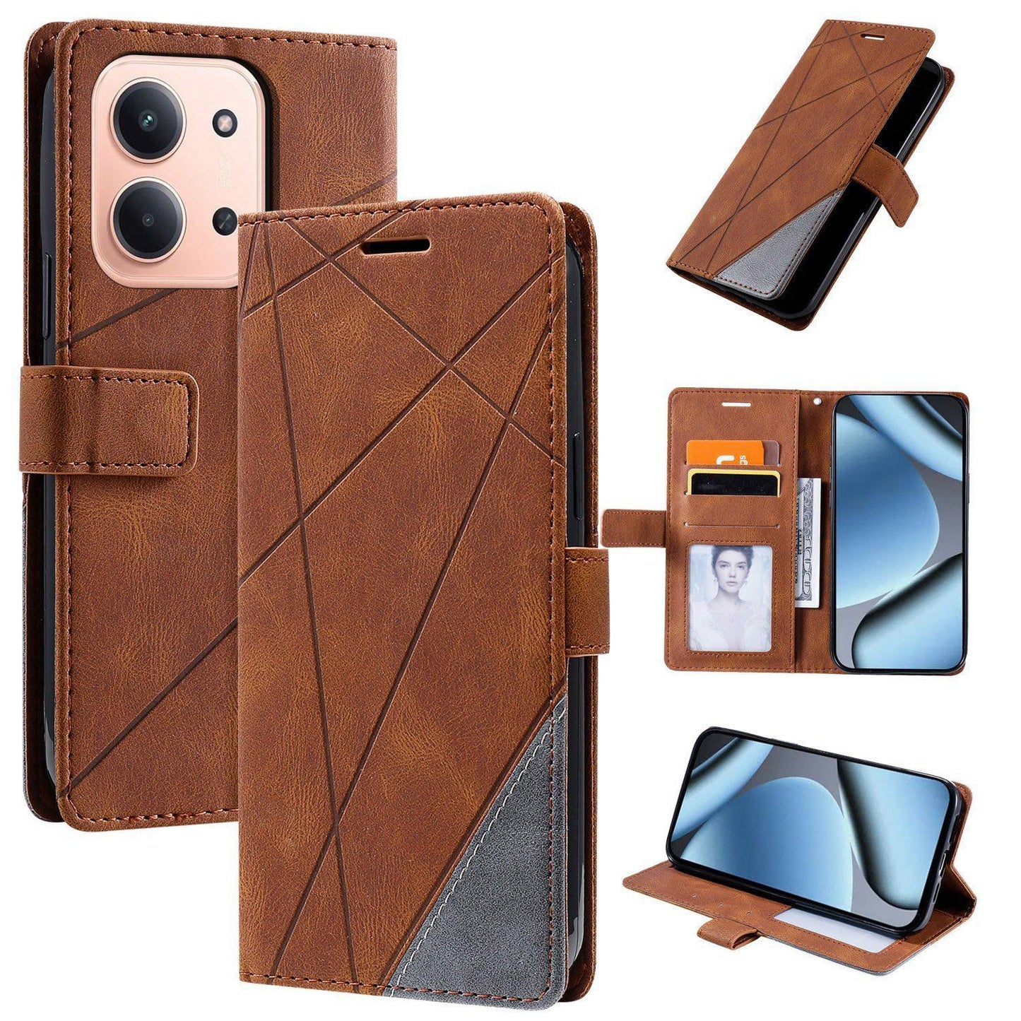 For Redmi 15C 5G / 4G Global 171mm Skin Feel Splicing Leather Phone Case(Brown)