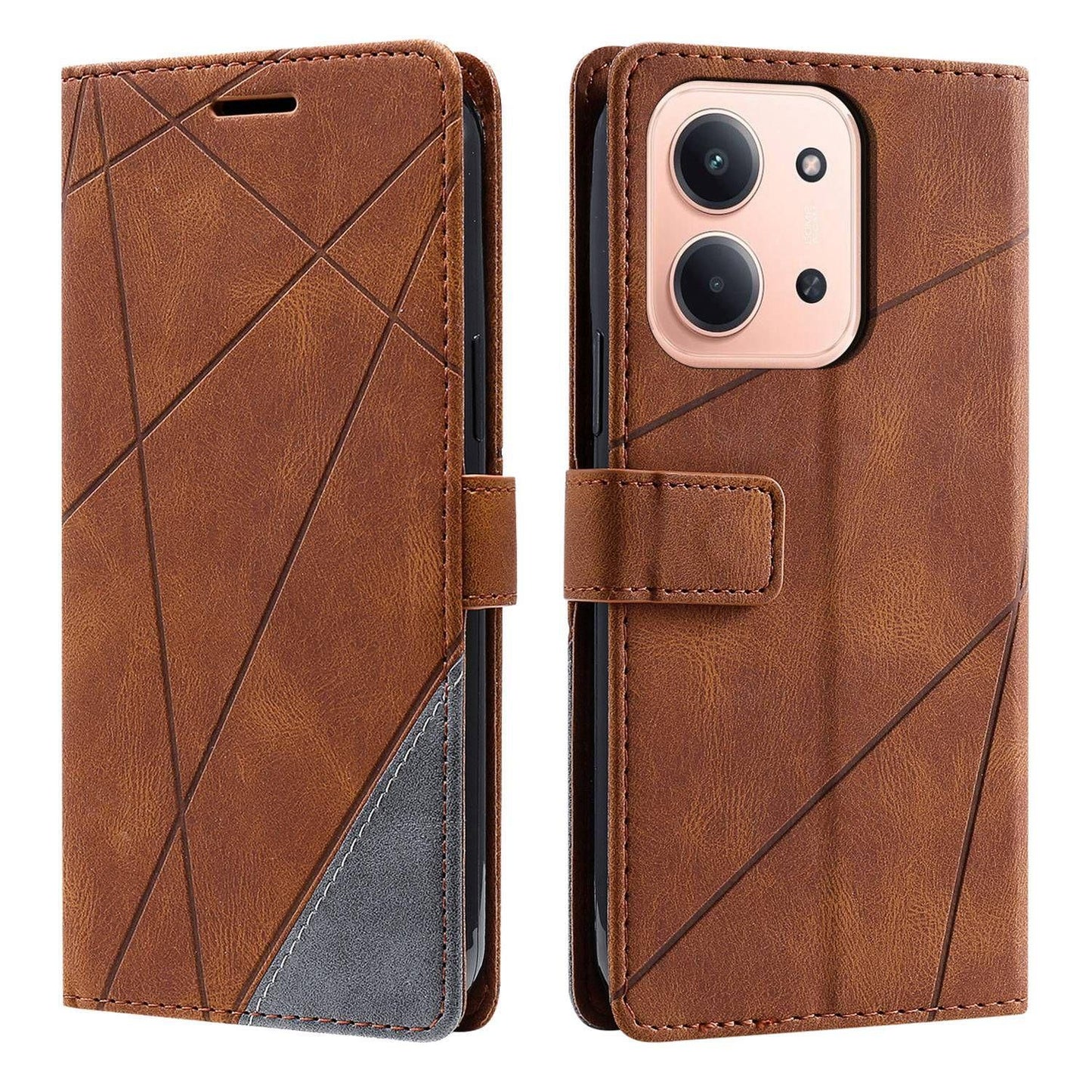 For Redmi 15C 5G / 4G Global 171mm Skin Feel Splicing Leather Phone Case(Brown)