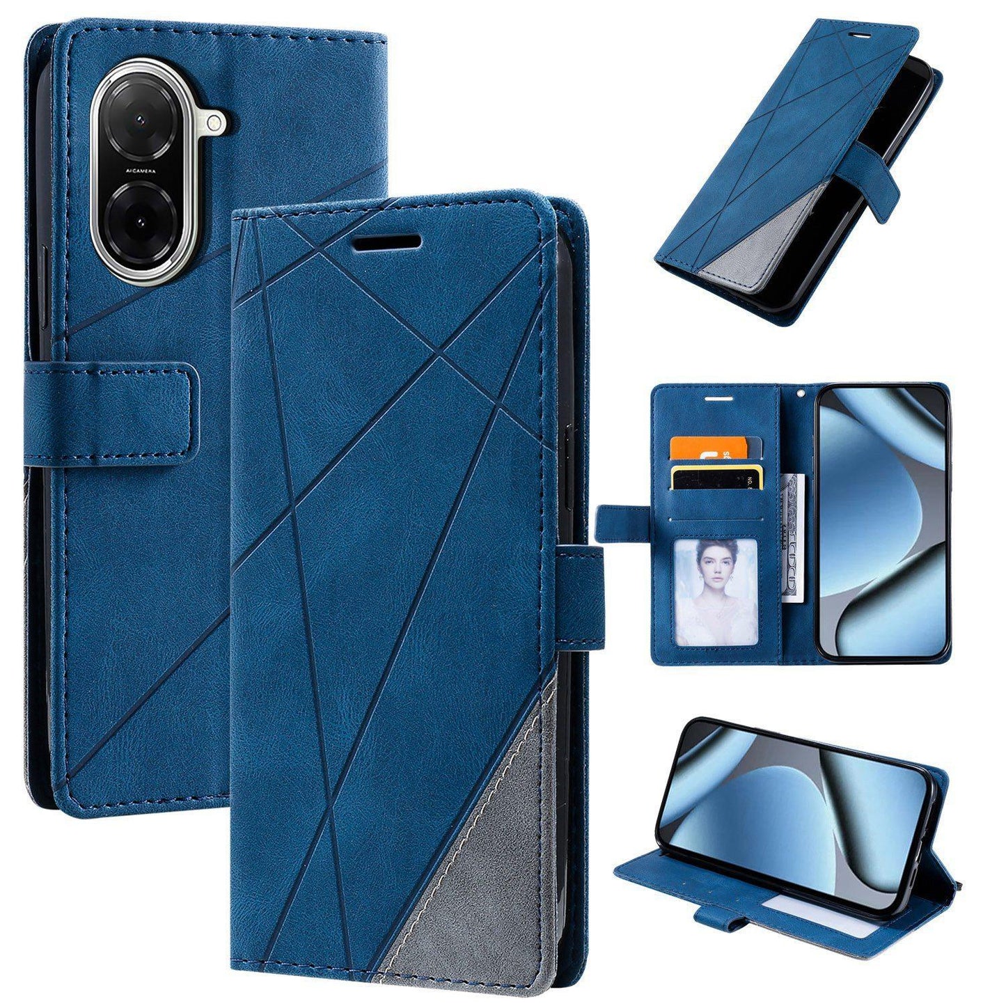 For Redmi A5 4G 171mm / Poco C71 4G Skin Feel Splicing Leather Phone Case(Blue)
