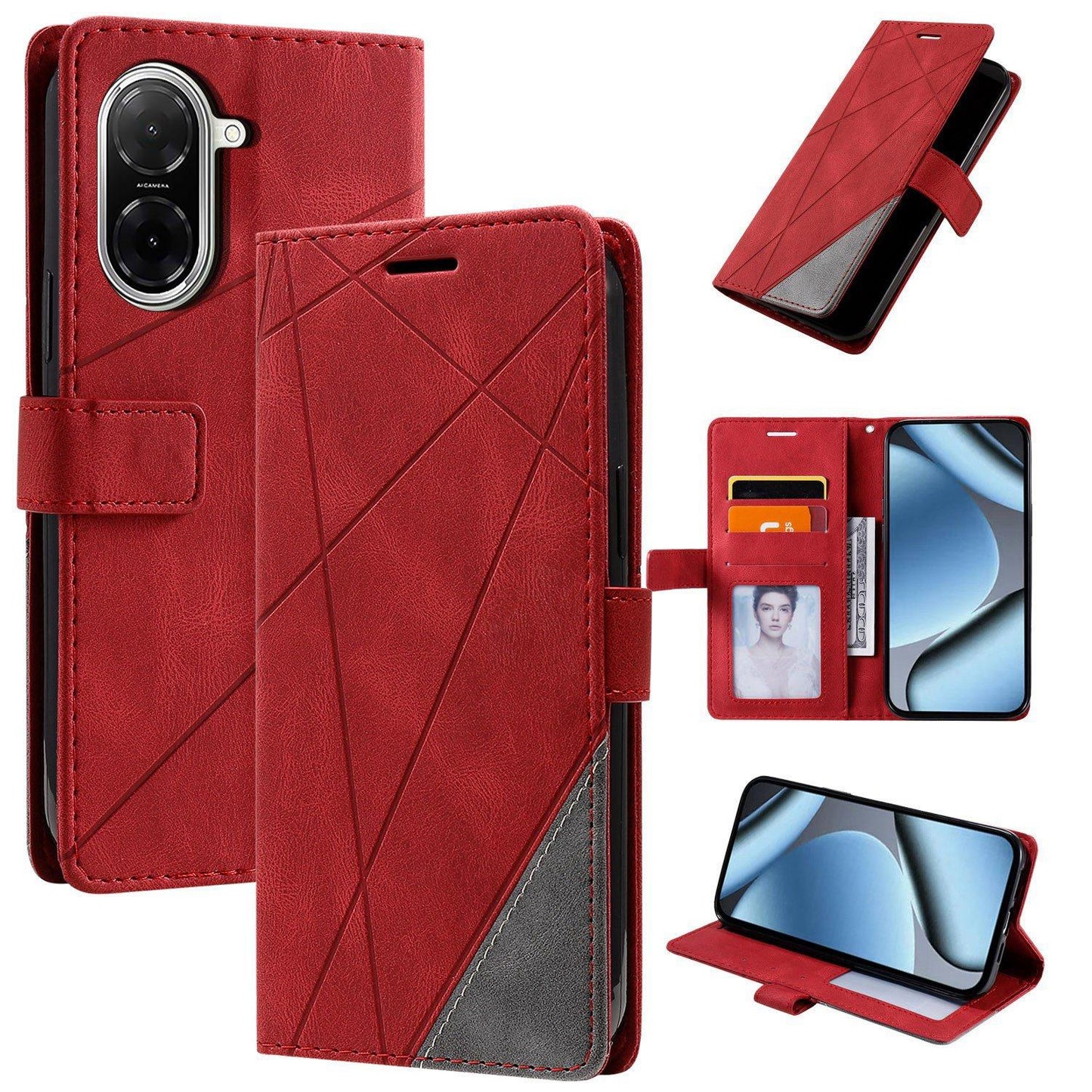 For Redmi A5 4G 171mm / Poco C71 4G Skin Feel Splicing Leather Phone Case(Red)