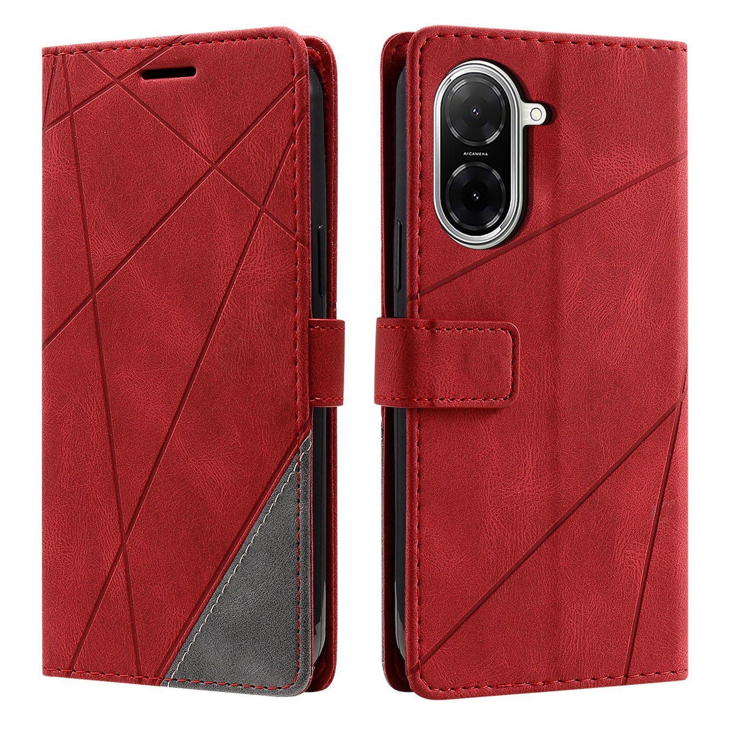 For Redmi A5 4G 171mm / Poco C71 4G Skin Feel Splicing Leather Phone Case(Red)