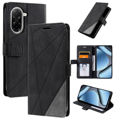 For Redmi A5 4G 171mm / Poco C71 4G Skin Feel Splicing Leather Phone Case(Black)