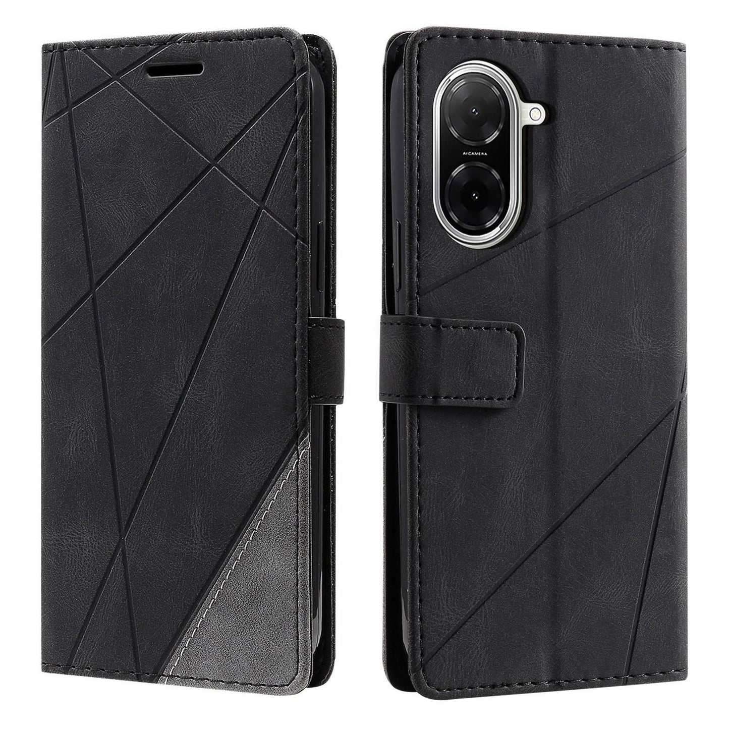 For Redmi A5 4G 171mm / Poco C71 4G Skin Feel Splicing Leather Phone Case(Black)