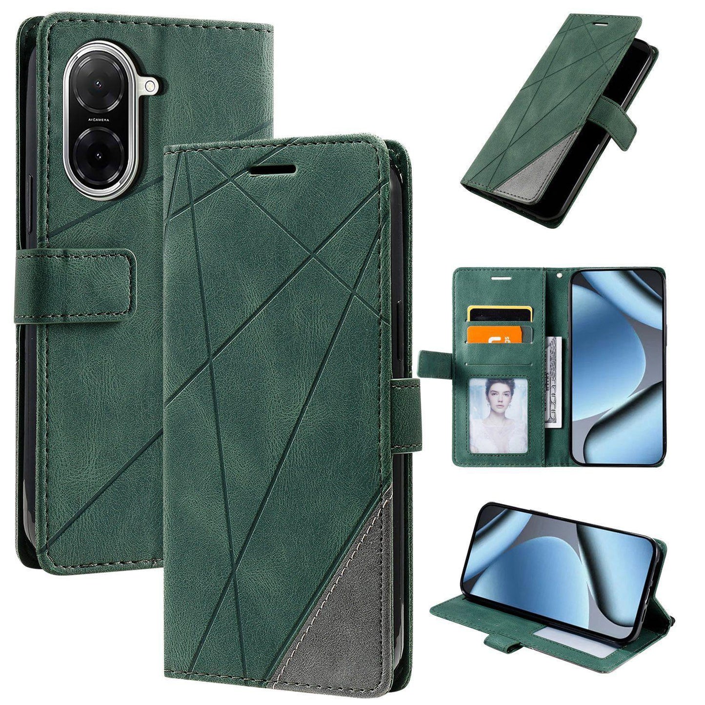 For Redmi A5 4G 171mm / Poco C71 4G Skin Feel Splicing Leather Phone Case(Green)