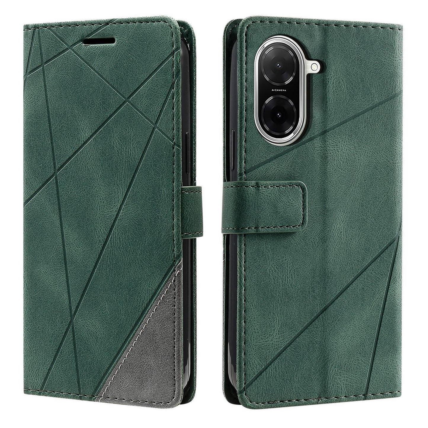For Redmi A5 4G 171mm / Poco C71 4G Skin Feel Splicing Leather Phone Case(Green)