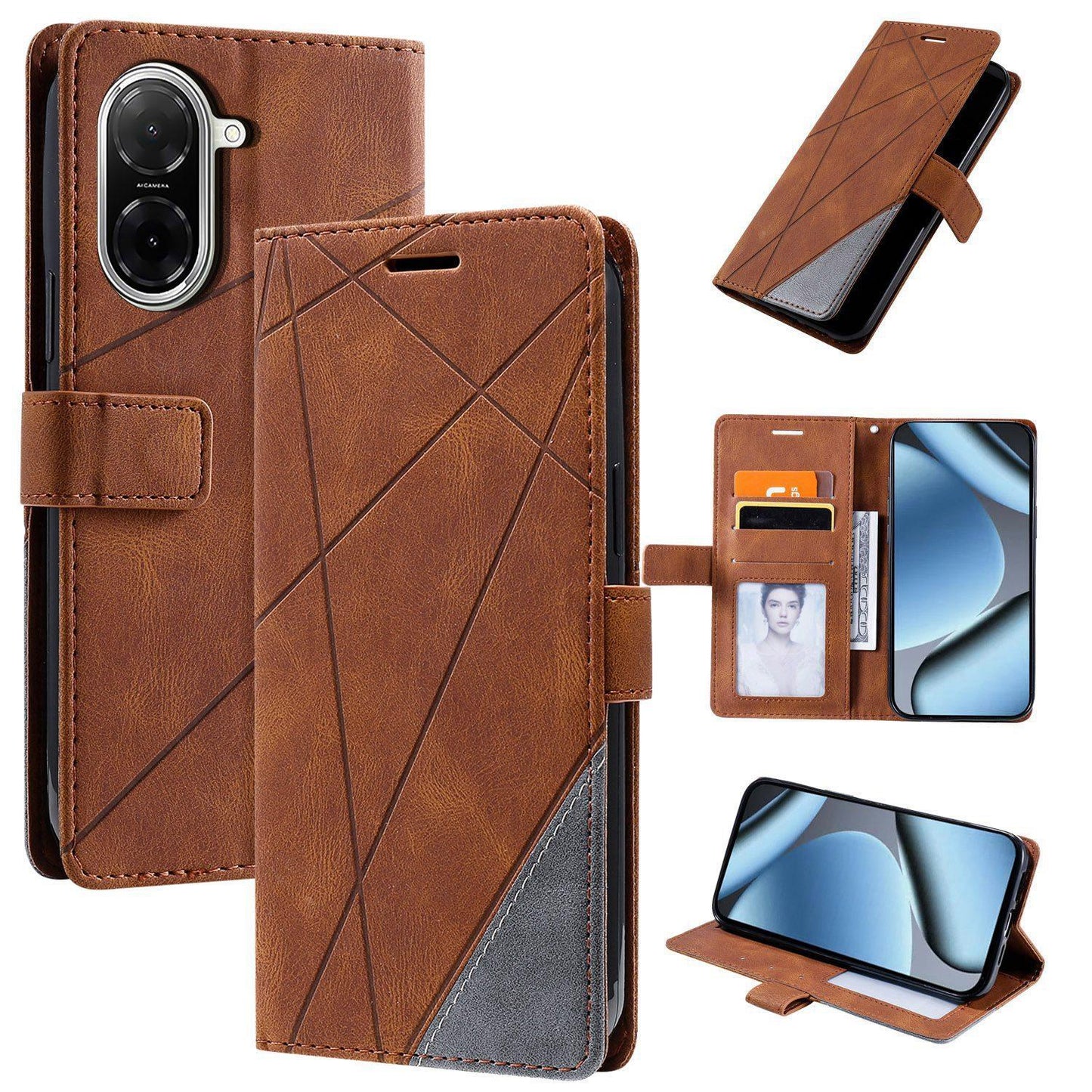For Redmi A5 4G 171mm / Poco C71 4G Skin Feel Splicing Leather Phone Case(Brown)