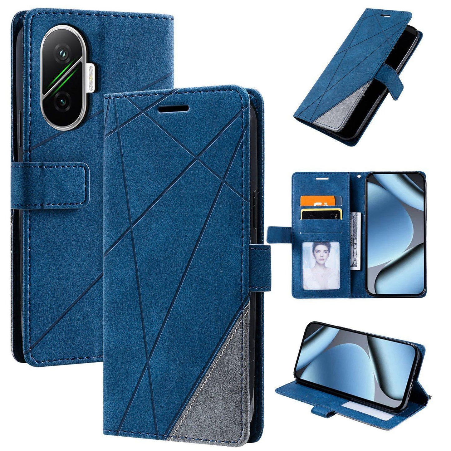 For Redmi Turbo 4 Pro 5G / Poco F7 5G Skin Feel Splicing Leather Phone Case(Blue)
