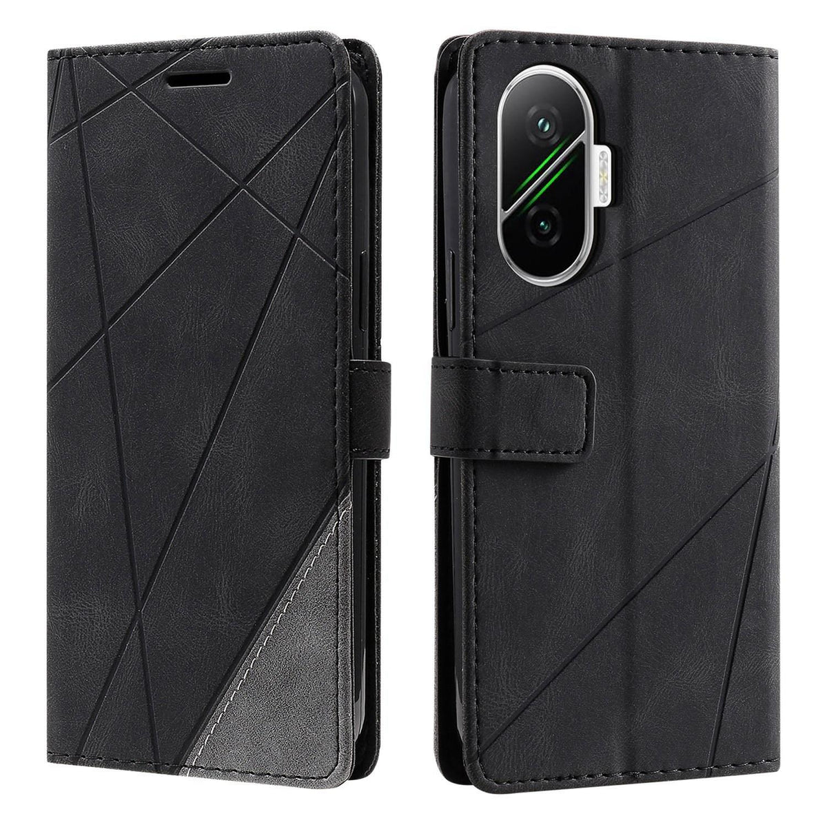 For Redmi Turbo 4 Pro 5G / Poco F7 5G Skin Feel Splicing Leather Phone Case - Black - EDA010010903C
