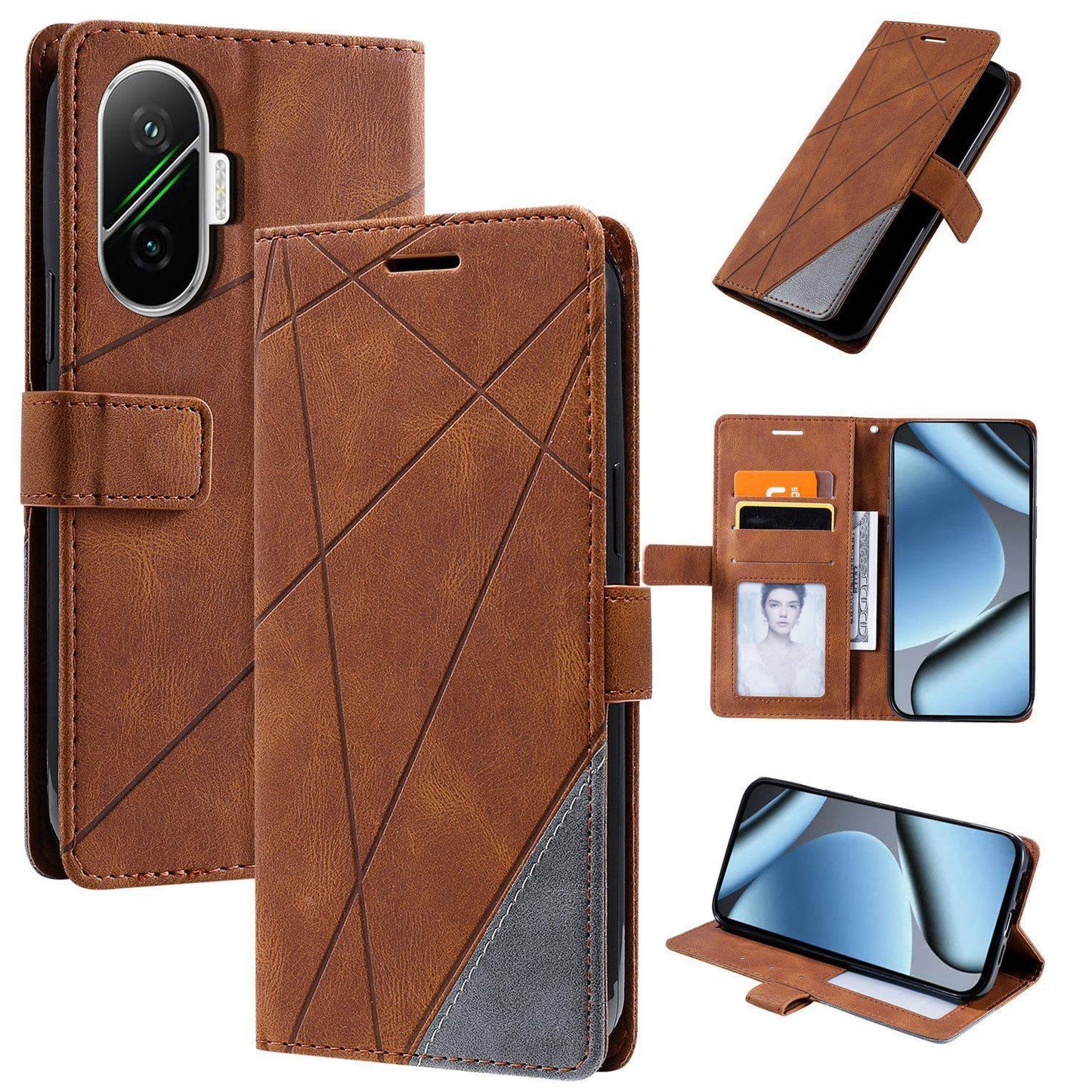 For Redmi Turbo 4 Pro 5G / Poco F7 5G Skin Feel Splicing Leather Phone Case(Brown)