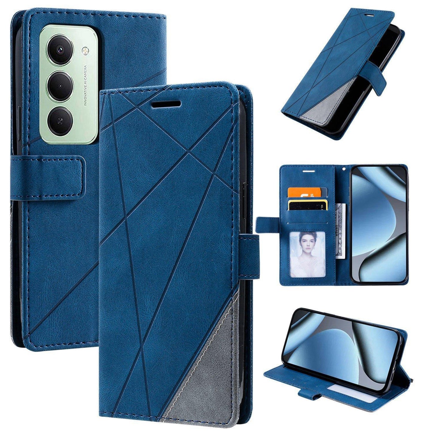 For Redmi 15 5G Global / 15 4G SEA 169.5mm Skin Feel Splicing Leather Phone Case(Blue)