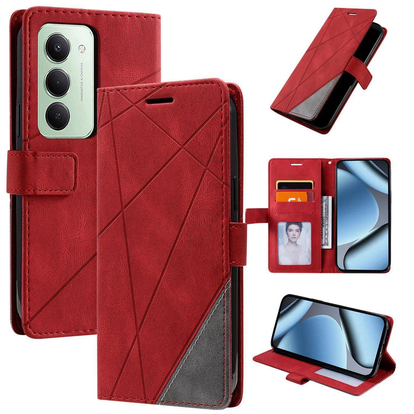 For Redmi 15 5G Global / 15 4G SEA 169.5mm Skin Feel Splicing Leather Phone Case(Red)