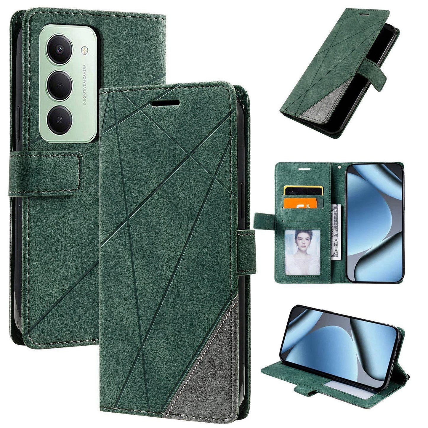 For Redmi 15 5G Global / 15 4G SEA 169.5mm Skin Feel Splicing Leather Phone Case(Green)