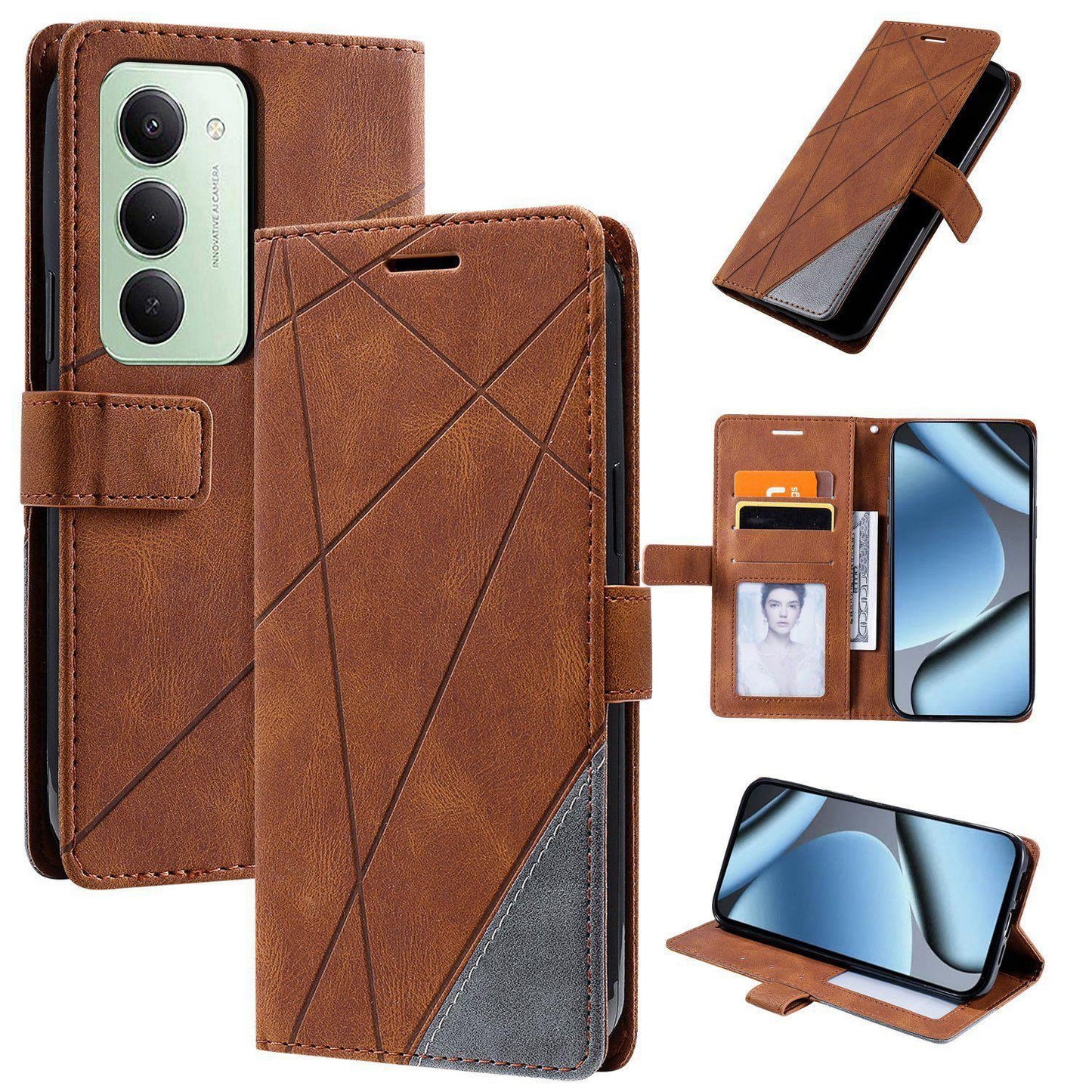 For Redmi 15 5G Global / 15 4G SEA 169.5mm Skin Feel Splicing Leather Phone Case(Brown)