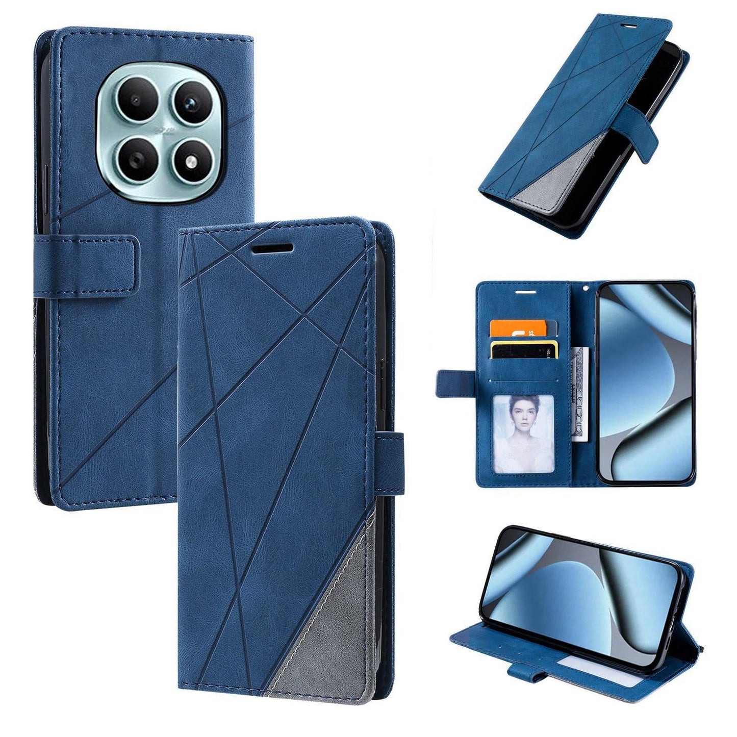 For Redmi Note 15 4G / 5G Global 164mm Skin Feel Splicing Leather Phone Case(Blue)