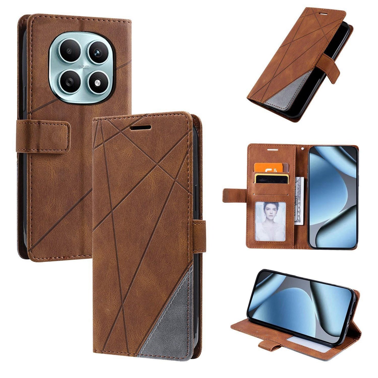 For Redmi Note 15 4G / 5G Global 164mm Skin Feel Splicing Leather Phone Case(Brown)