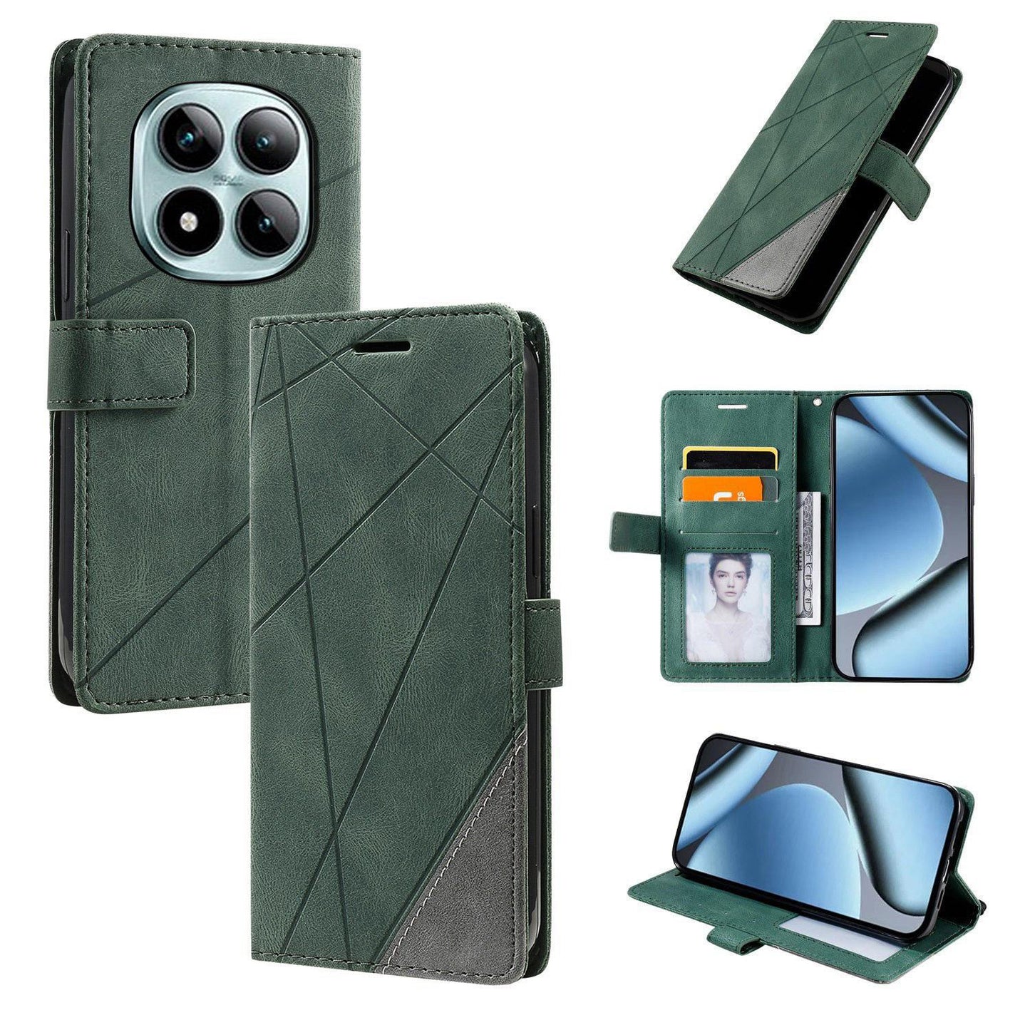 For Redmi Note 15 Pro 5G Global 163.6mm Skin Feel Splicing Leather Phone Case(Green)