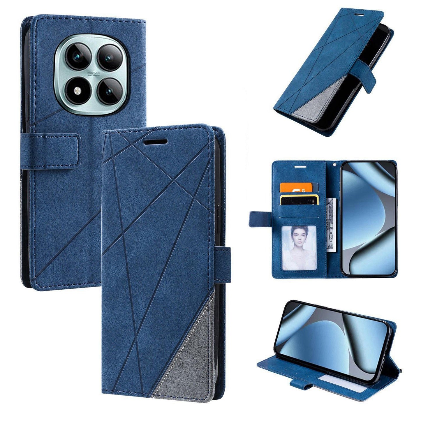 For Redmi Note 15 Pro 4G Global 163.2mm Skin Feel Splicing Leather Phone Case(Blue)