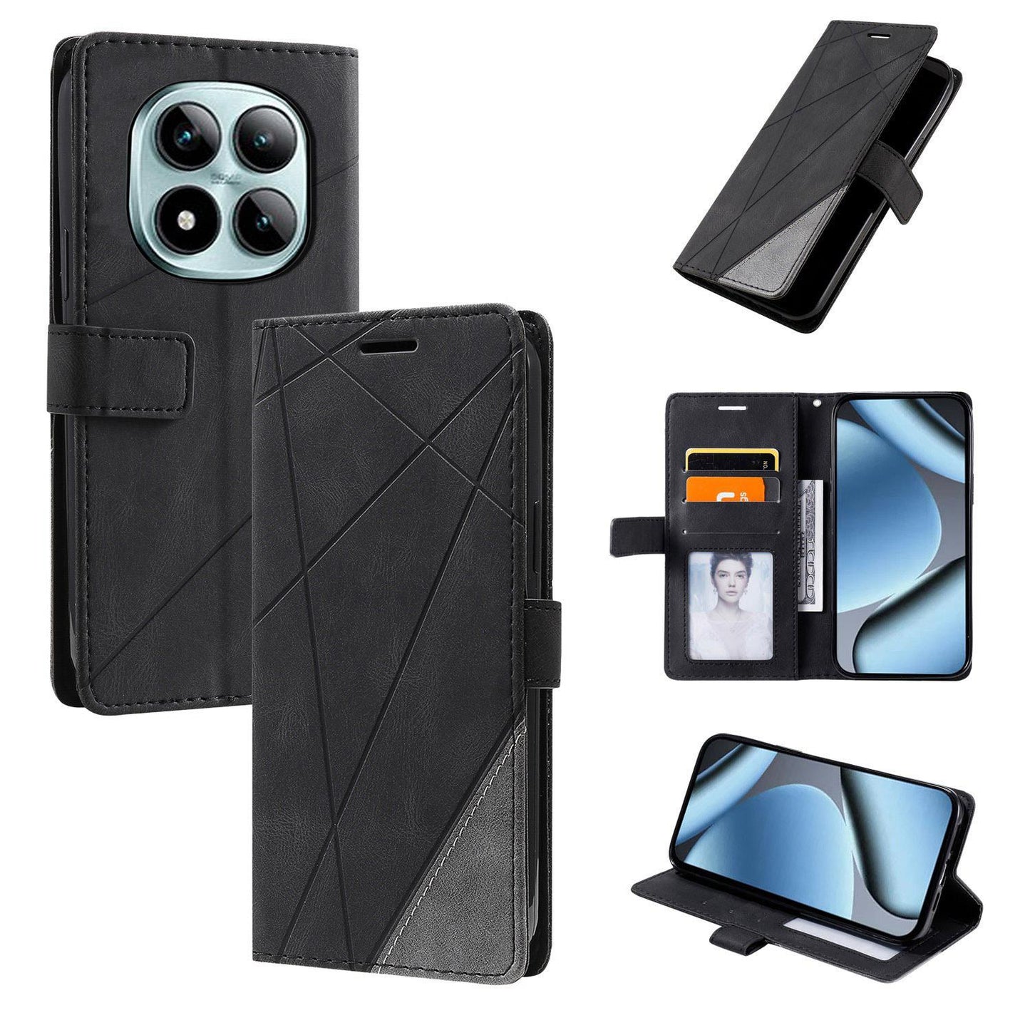 For Redmi Note 15 Pro 4G Global 163.2mm Skin Feel Splicing Leather Phone Case(Black)