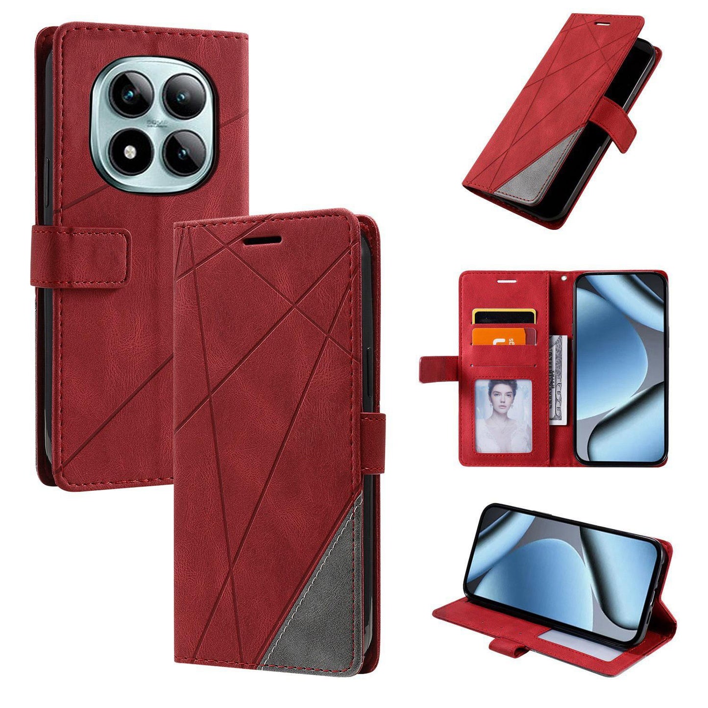 For Redmi Note 15 Pro+ Global 163.3mm Skin Feel Splicing Leather Phone Case(Red)