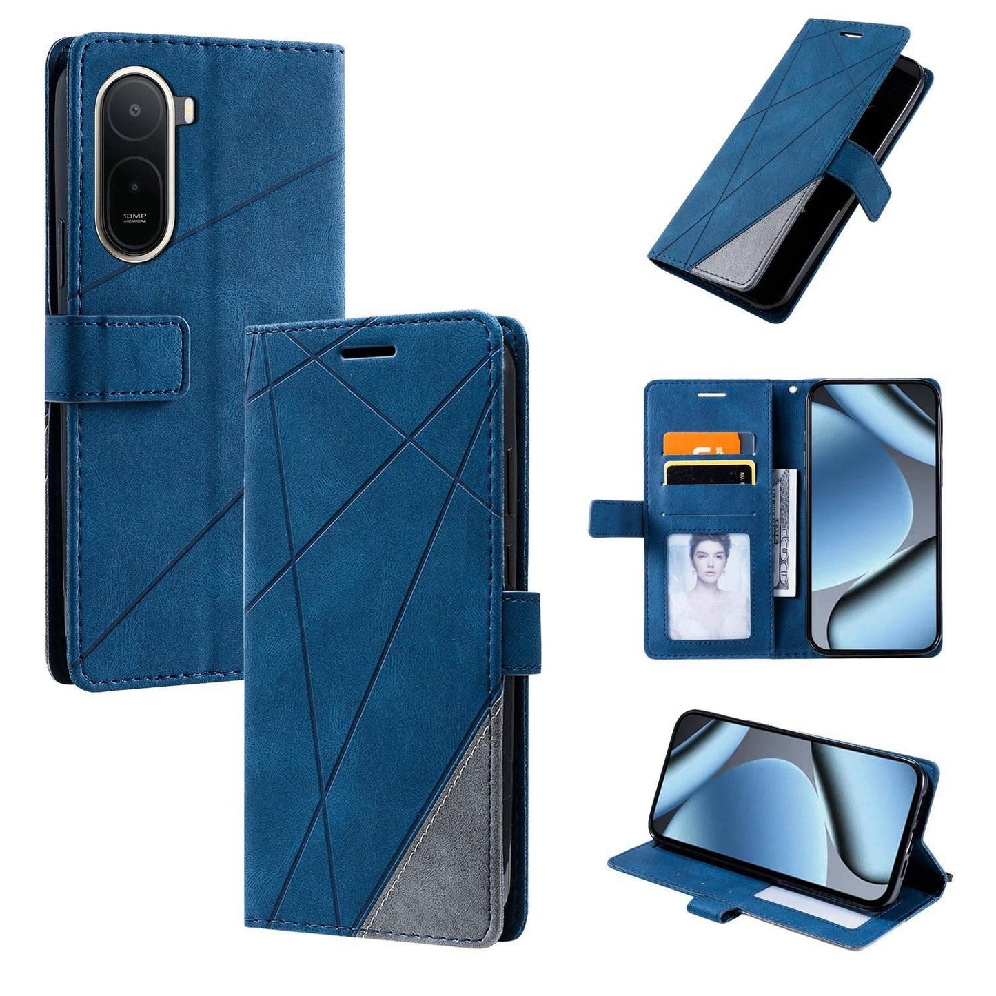 For Redmi A7 Pro 4G / 5G / Poco C81 Skin Feel Splicing Leather Phone Case(Blue)