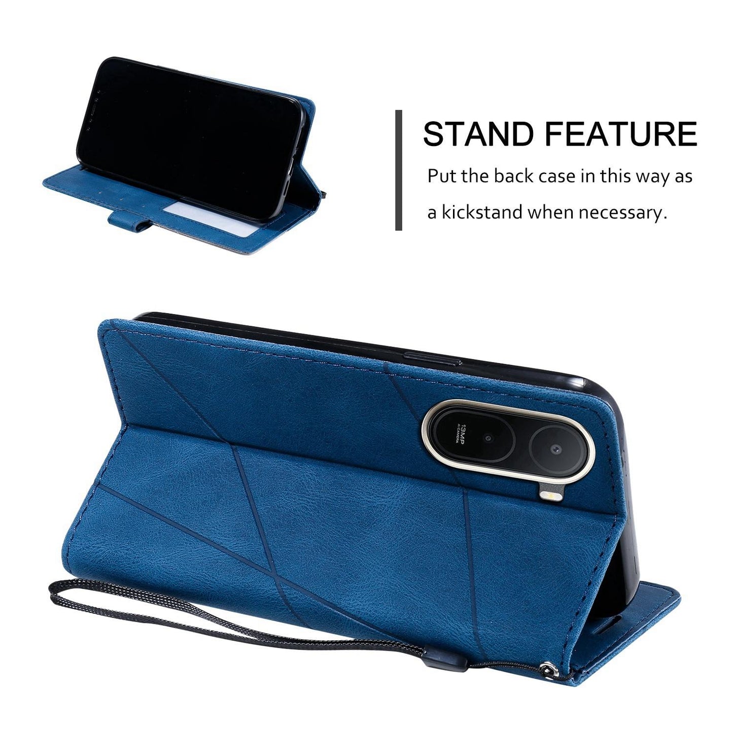 For Redmi A7 Pro 4G / 5G / Poco C81 Skin Feel Splicing Leather Phone Case(Blue)