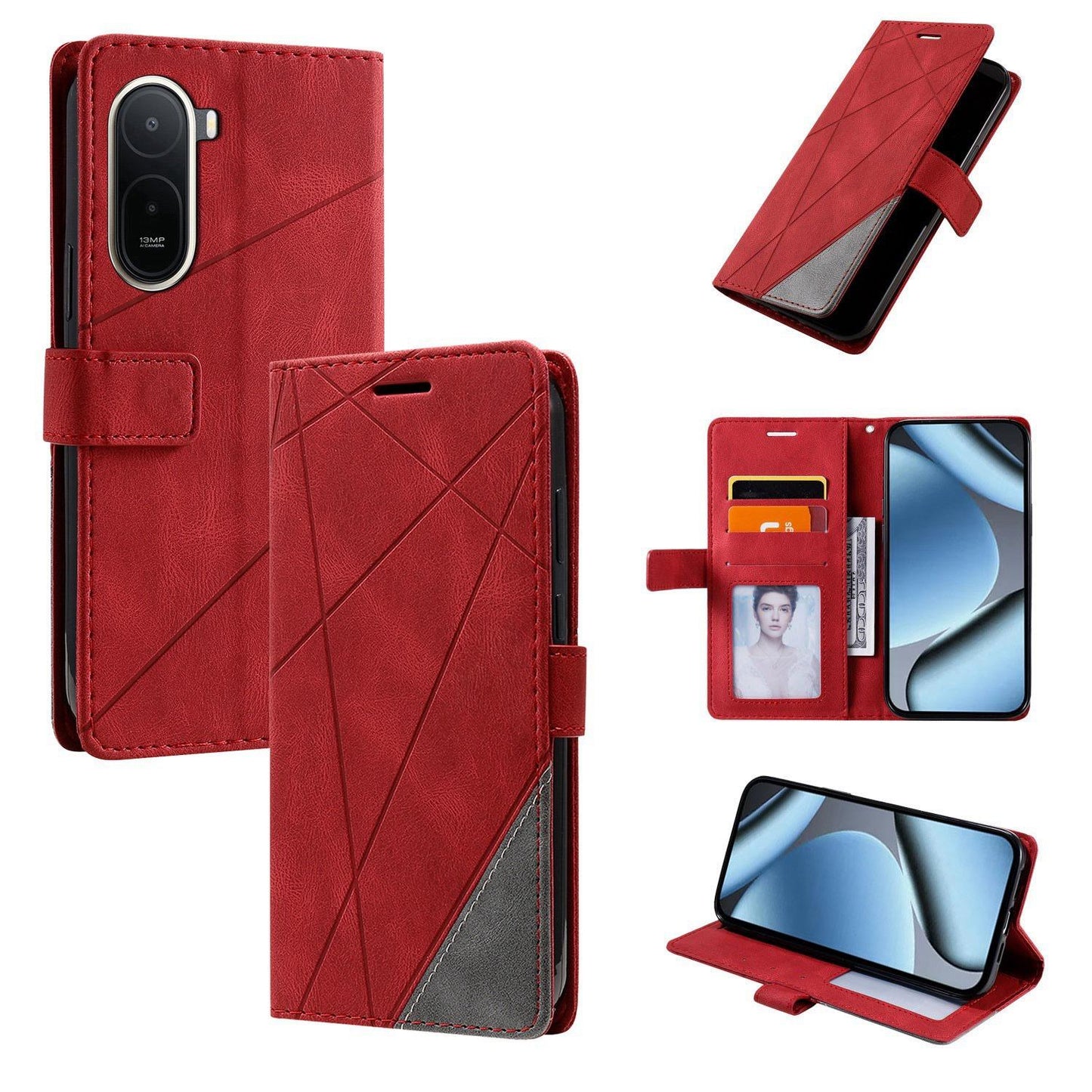 For Redmi A7 Pro 4G / 5G / Poco C81 Skin Feel Splicing Leather Phone Case(Red)