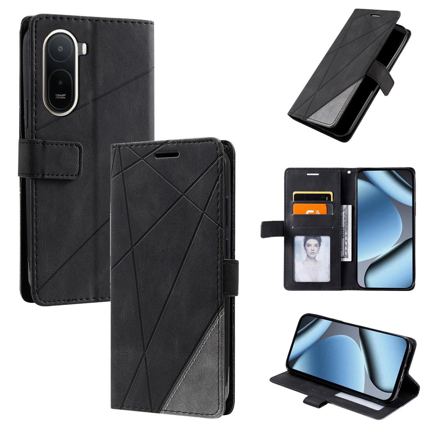 For Redmi A7 Pro 4G / 5G / Poco C81 Skin Feel Splicing Leather Phone Case(Black)