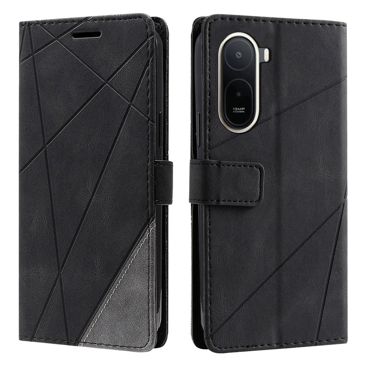 For Redmi A7 Pro 4G / 5G / Poco C81 Skin Feel Splicing Leather Phone Case(Black)