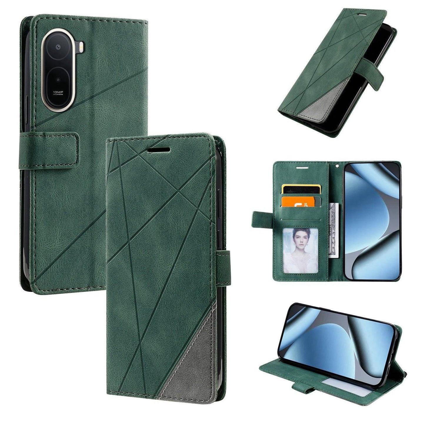 For Redmi A7 Pro 4G / 5G / Poco C81 Skin Feel Splicing Leather Phone Case(Green)