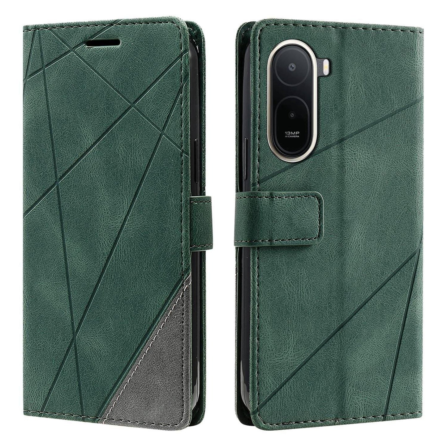 For Redmi A7 Pro 4G / 5G / Poco C81 Skin Feel Splicing Leather Phone Case(Green)