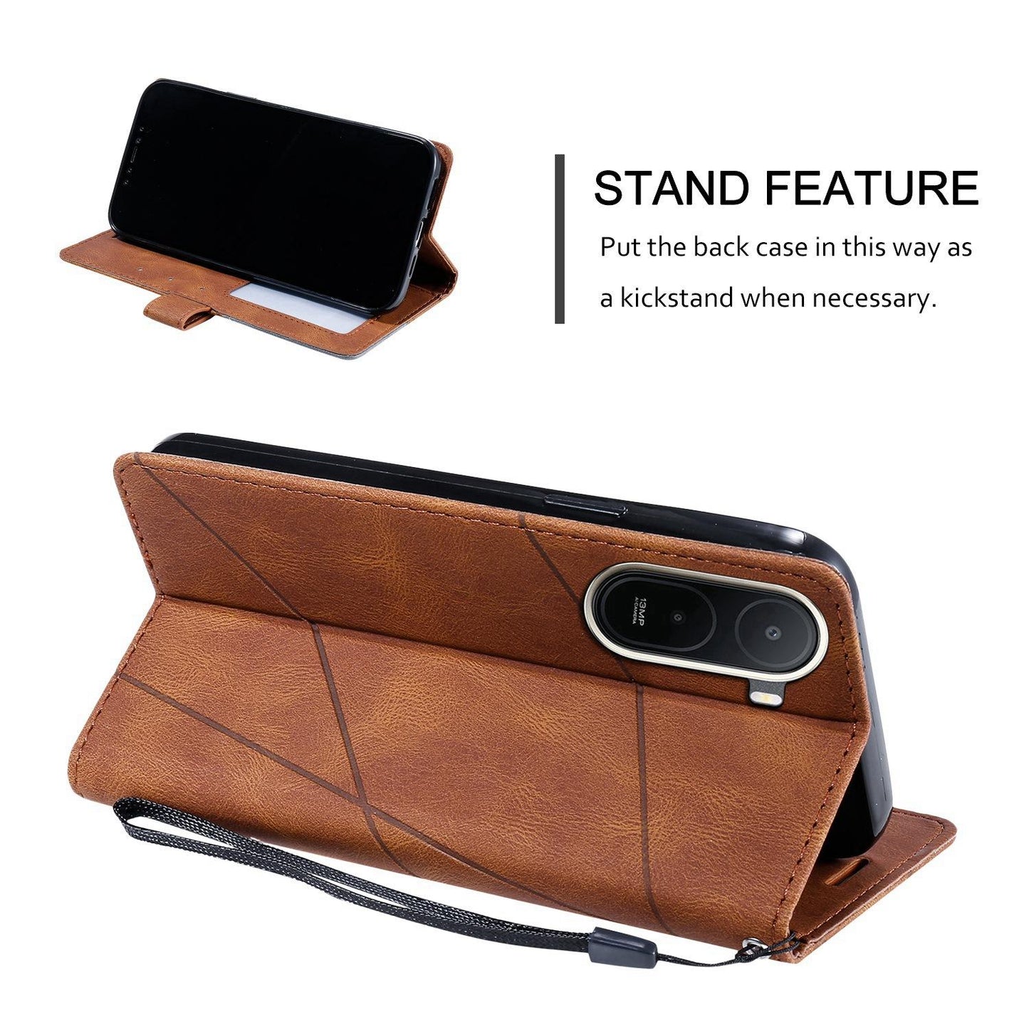For Redmi A7 Pro 4G / 5G / Poco C81 Skin Feel Splicing Leather Phone Case(Brown)