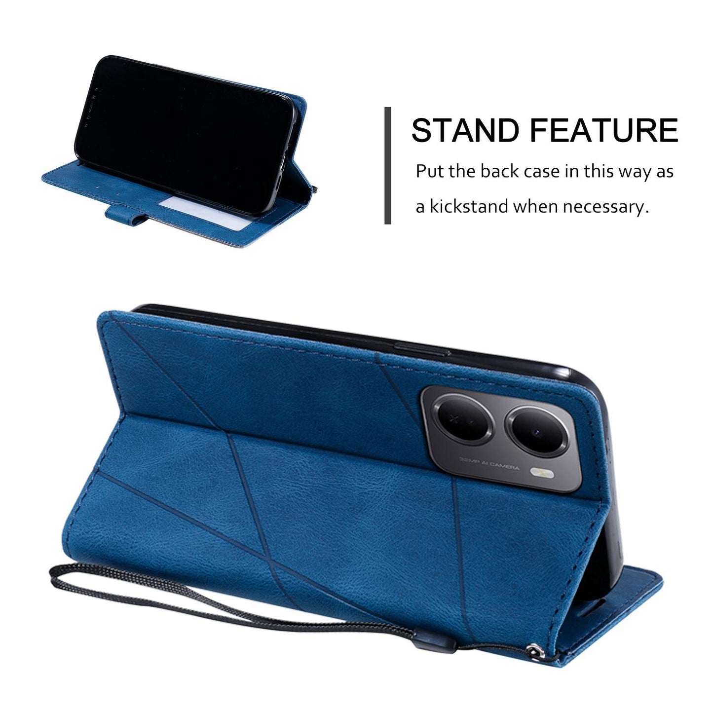 For Redmi 15a 5G / R70 5G Skin Feel Splicing Leather Phone Case(Blue)